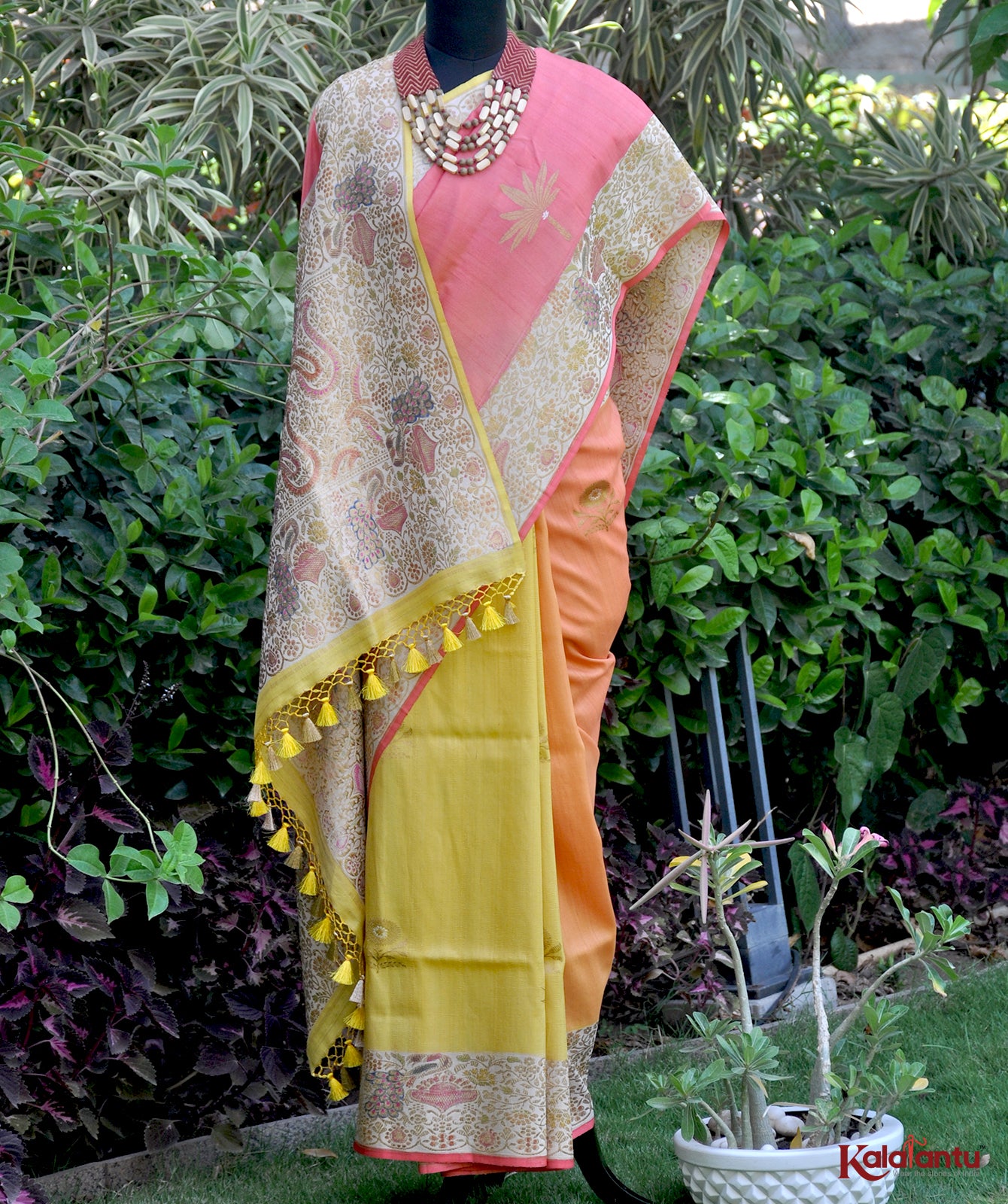 Tussar Georgette Banarasi Saree with Khaddi Nakshi & Gold Zari Peacock Motifs
