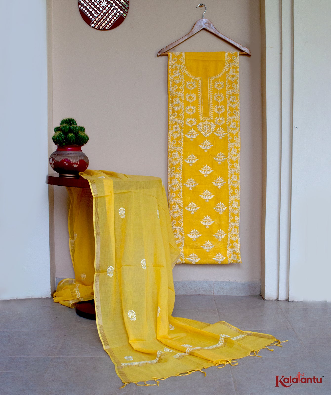 Yellow Mangalgiri Chikankari Suit
