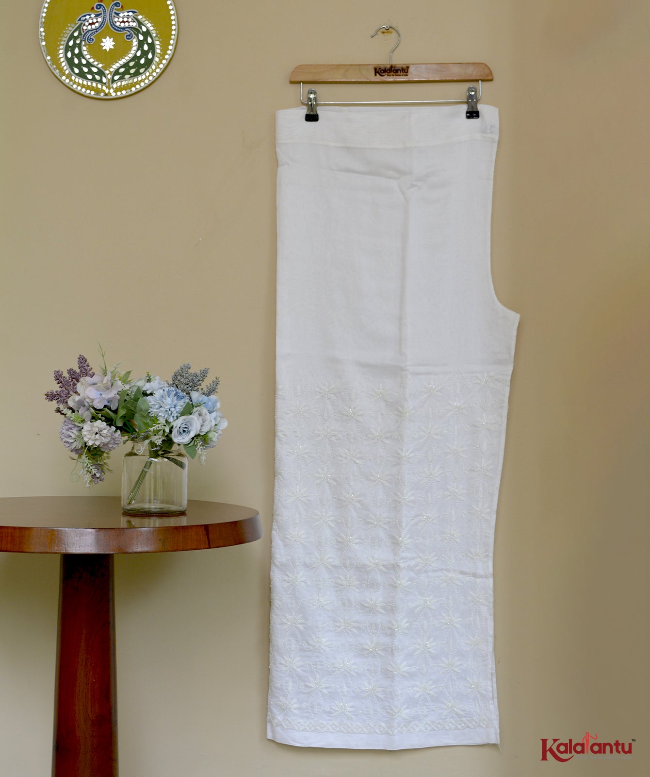 Off White Mul Chanderi Pants with Floral Buta All Over