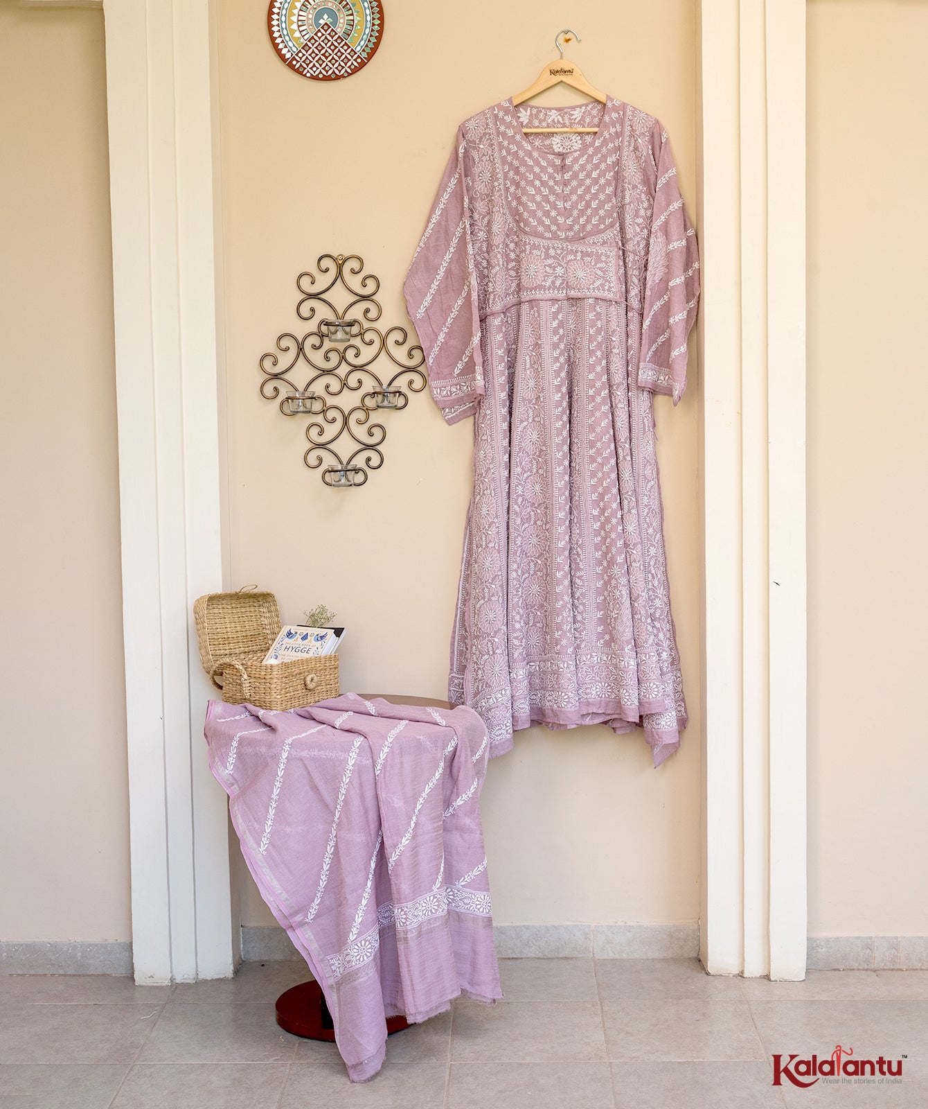 Pure Silver Tissue Chanderi Chikankari Anarkali