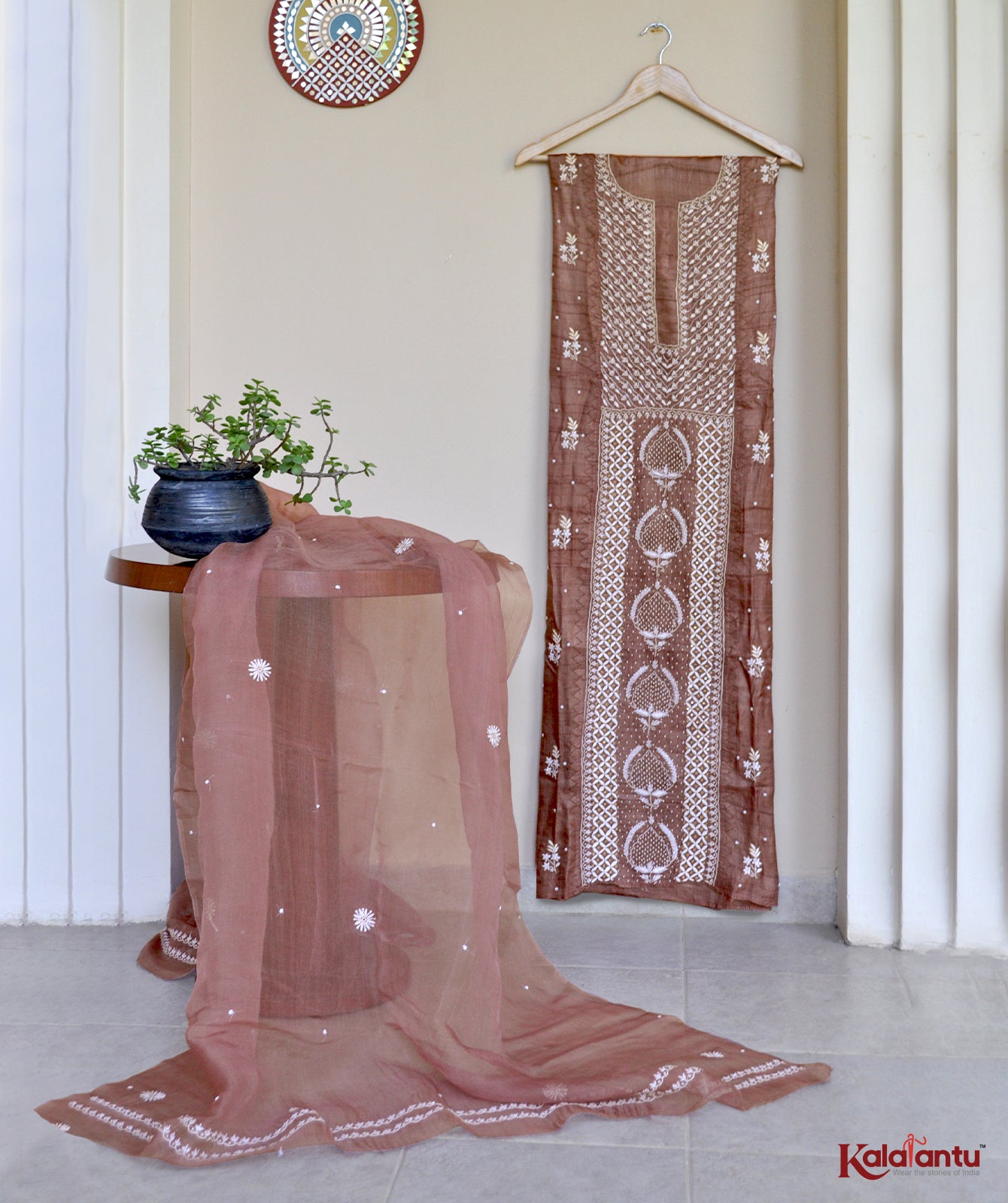 Pure Tissue Silk Kurta with Organza Dupatta Chikankari Suit