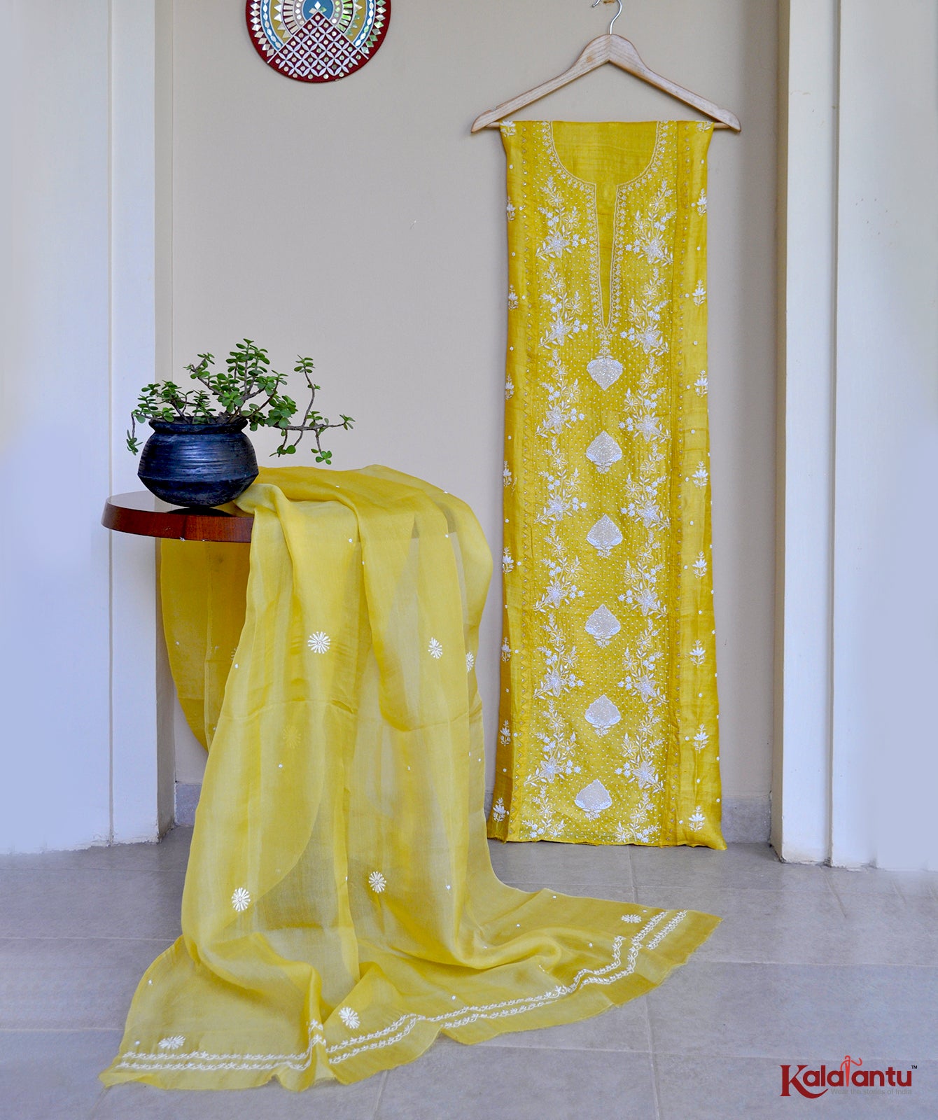 Tissue Silk Kurta with Organza Dupatta Chikankari Suit