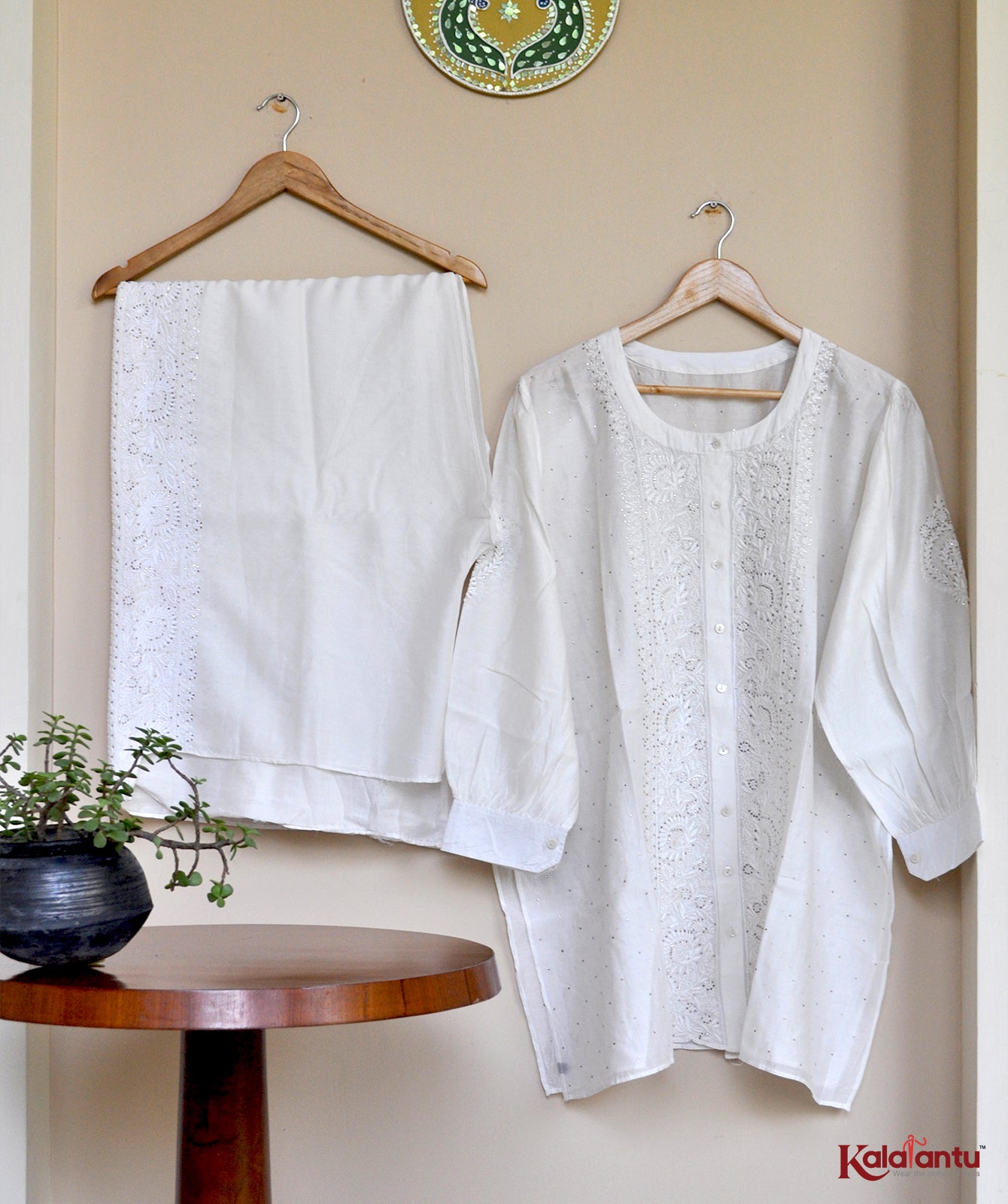 Off White Pure Chanderi Semi Stitched Co-ord Set