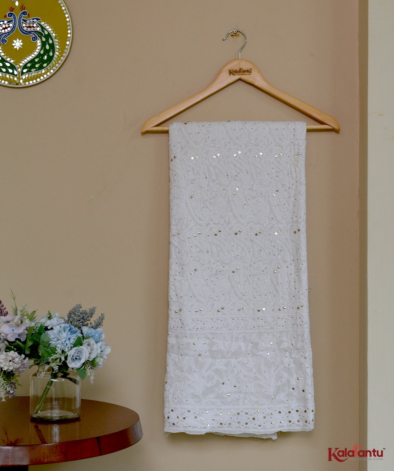 Milky White Pure Georgette Chikankari Dupatta with Badla Work