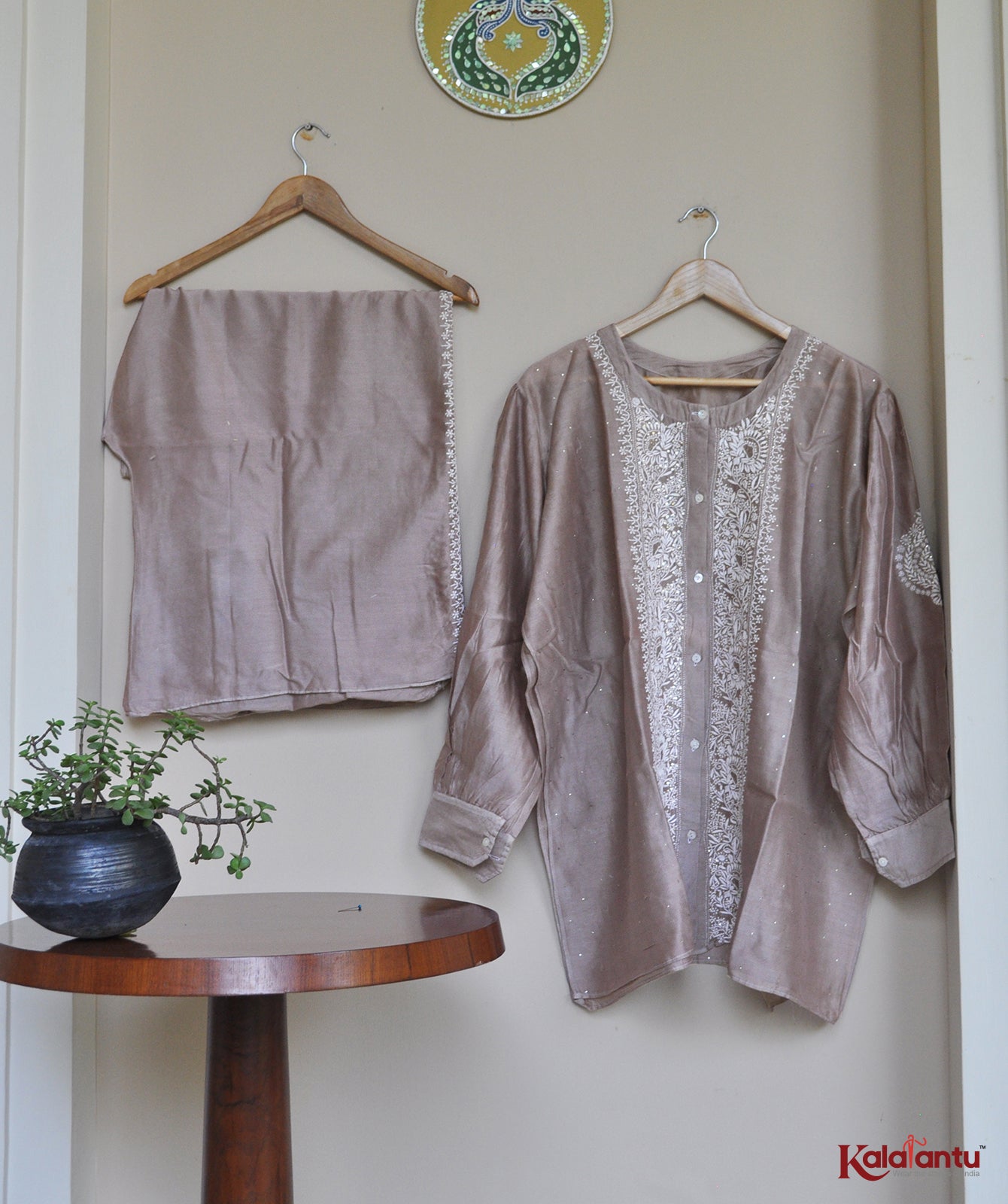 Soft Brown Pure Chanderi Semi Stitched Co-ord Set