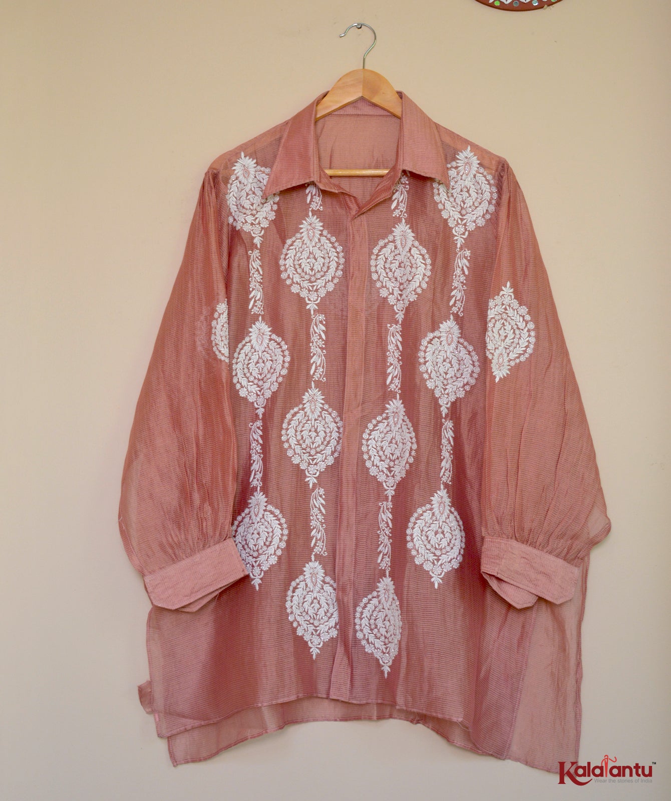 Brick Red Gold Zari Tissue Chanderi Semi Stitched Shirt