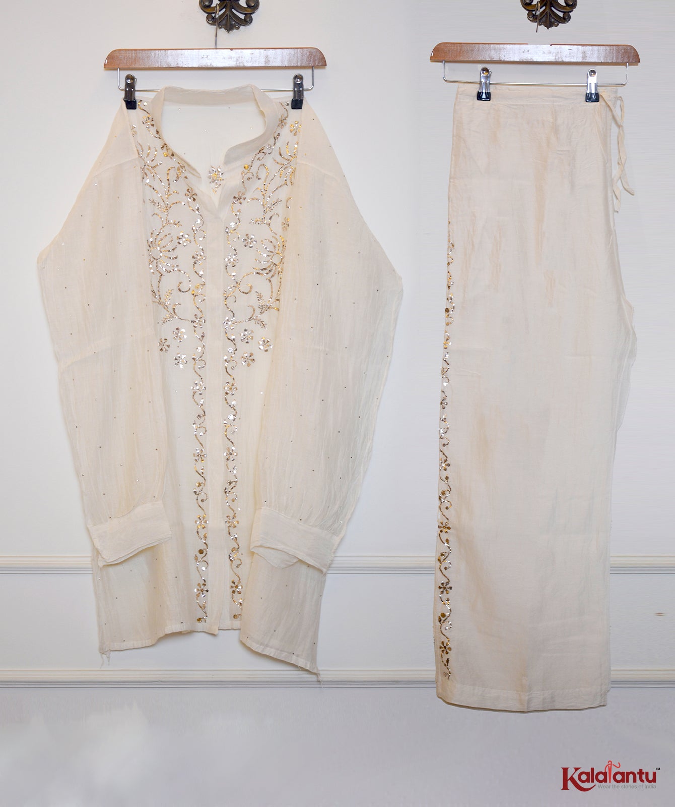 Off White Mul Chanderi Co-ord set with Mukaish work