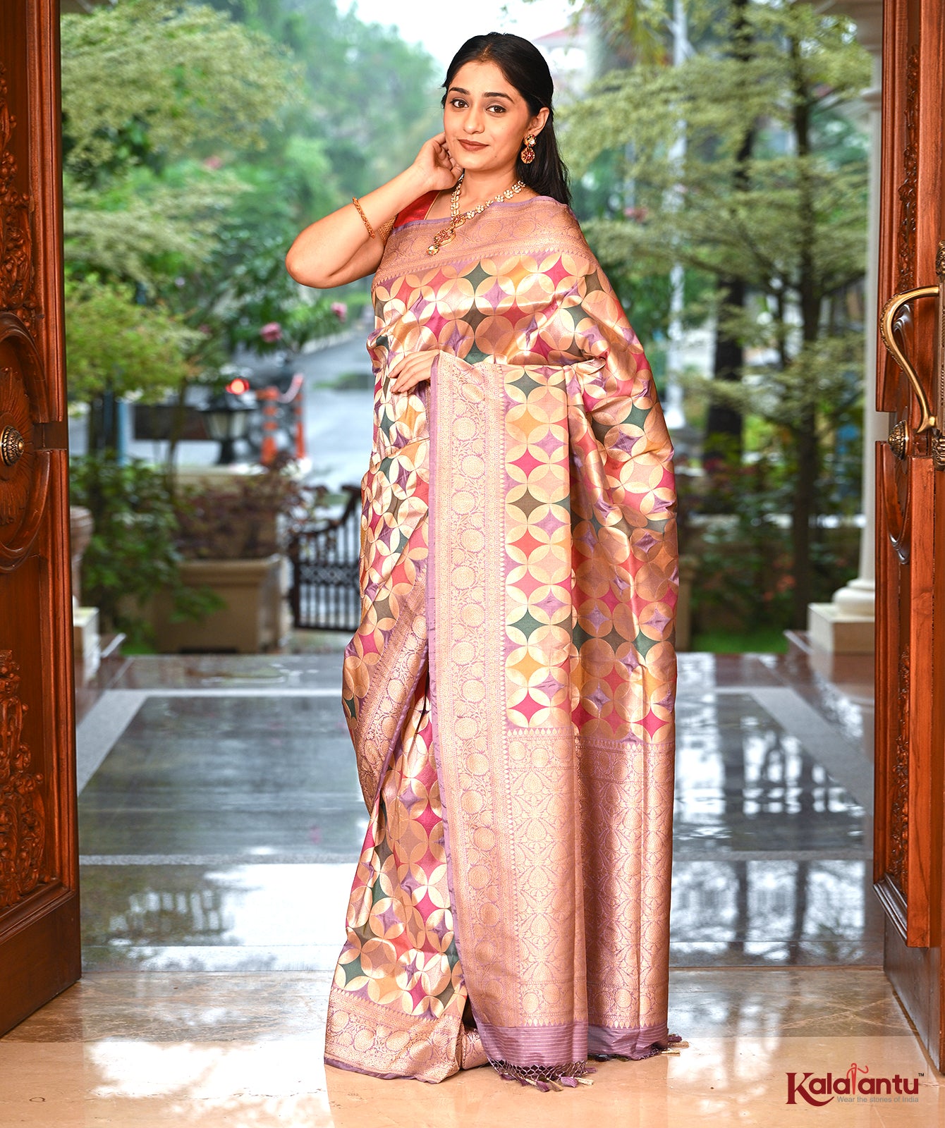 Katan Silk Rangkat Banarasi Saree with Patola-Inspired Motifs