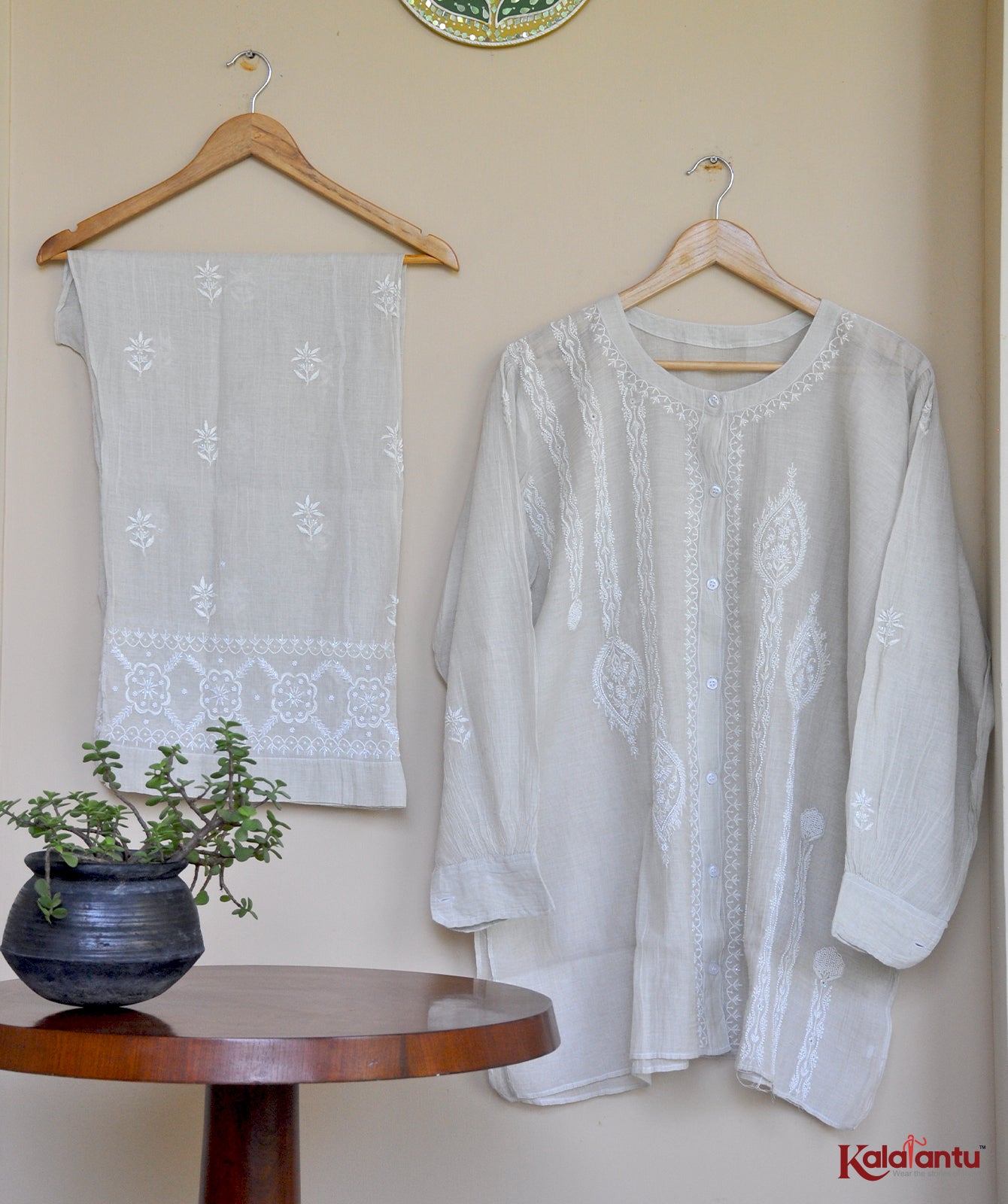 Light Grey Tissue Chanderi Semi Stitched Co-ord Set