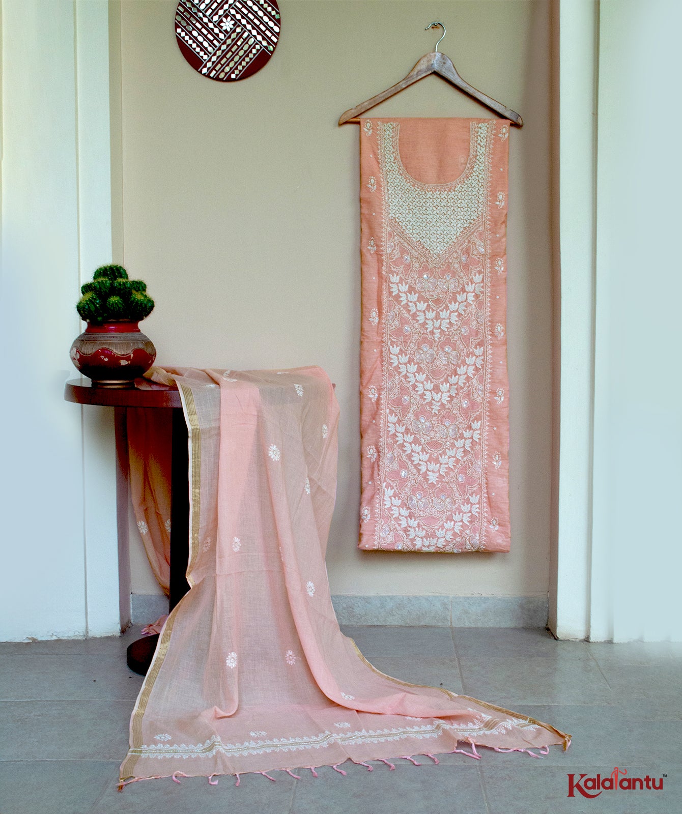 Pastel Pink Chanderi Chikankari Suit