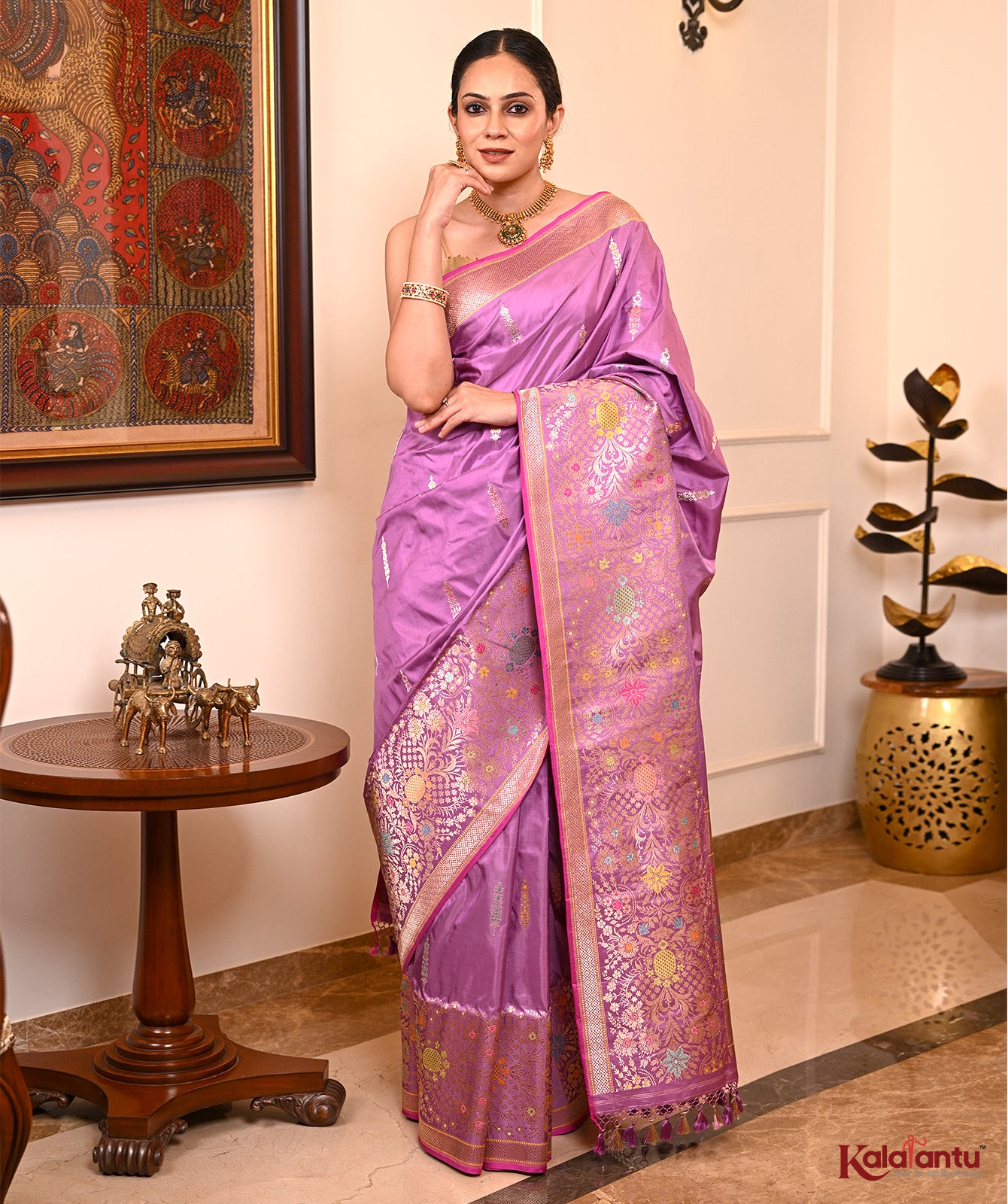 Katan Silk Rupa-Sona Banarasi Saree with Telfi Weave