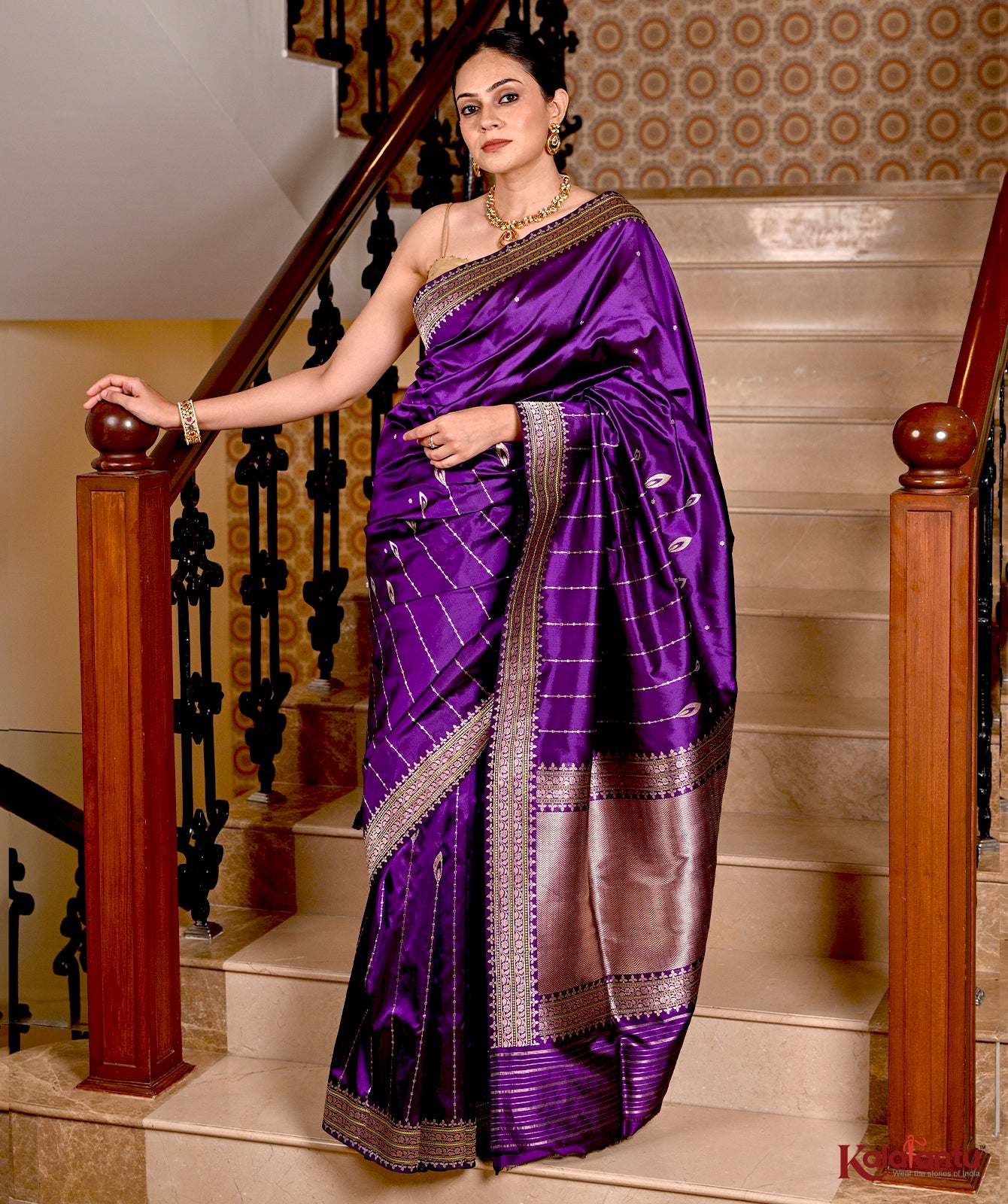 Pure Silk Banarasi Saree with Kadhwa Weave & Zari Floral Motifs