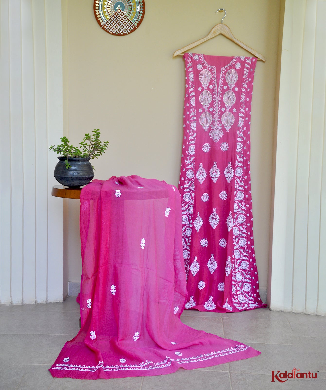 Pink Ombre Handcrafted Chikankari Anarkali