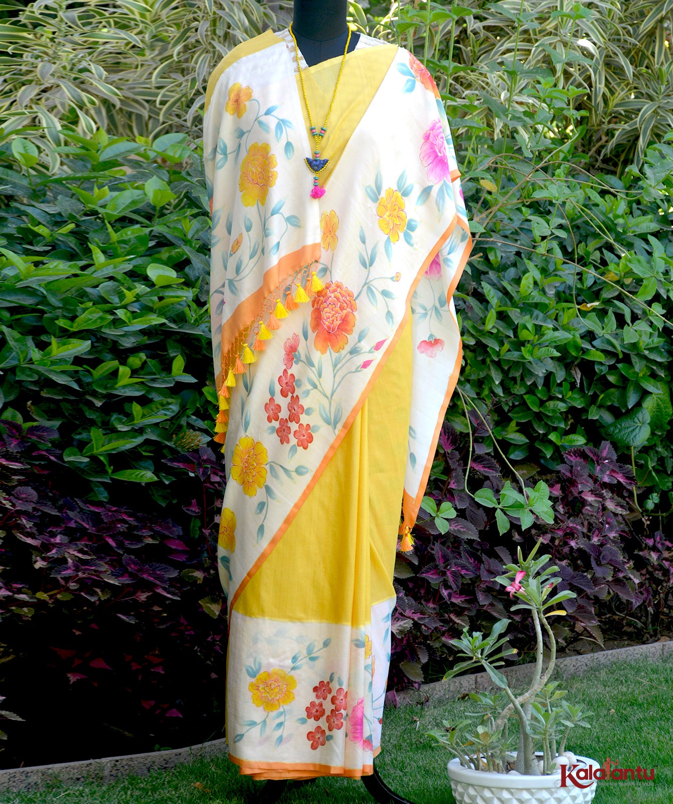 Tussar Georgette Silk Ektara Banarasi Saree with Hand-Painted Border