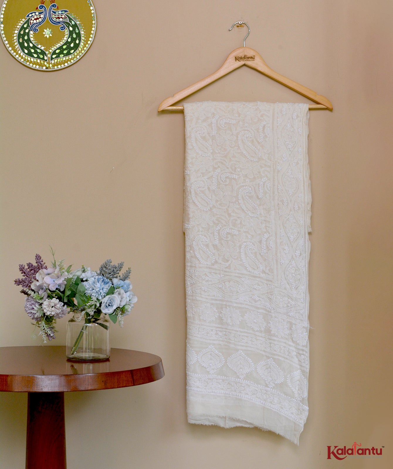 Milky White Pure Georgette Chikankari Dupatta with Paisley Motifs