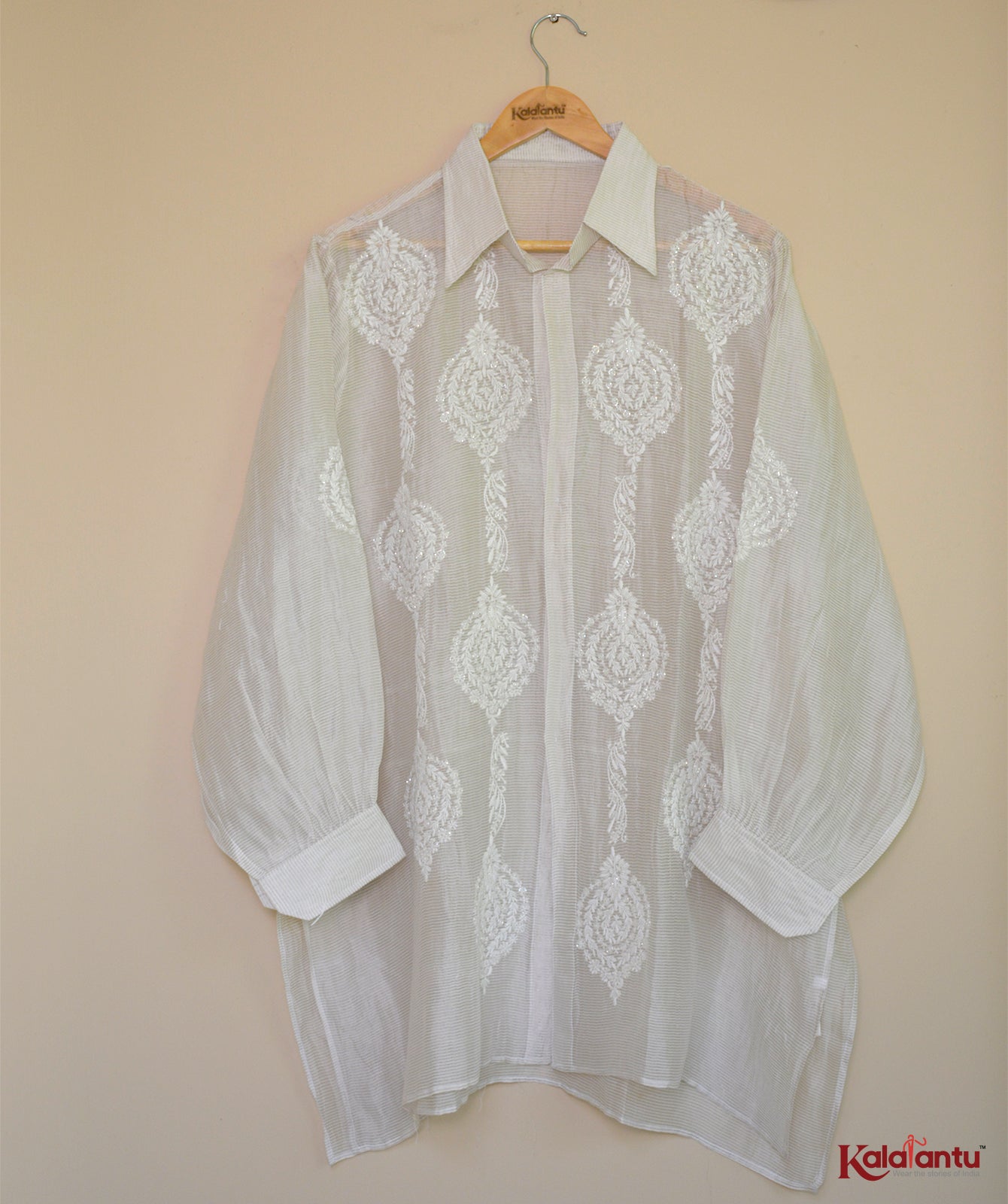 Off White Silver Zari Tissue Chanderi Semi Stitched Shirt
