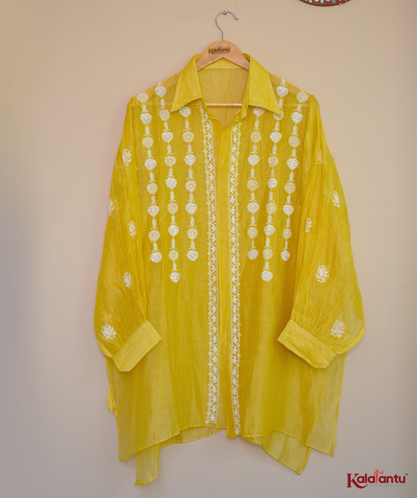Yellow Gold Zari Tissue Chanderi Semi Stitched Shirt
