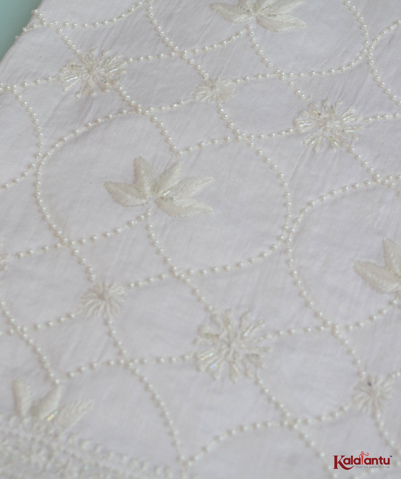 Off White Mul Chanderi Pants featuring a blend of Geometric Patterns and multiple Flowers