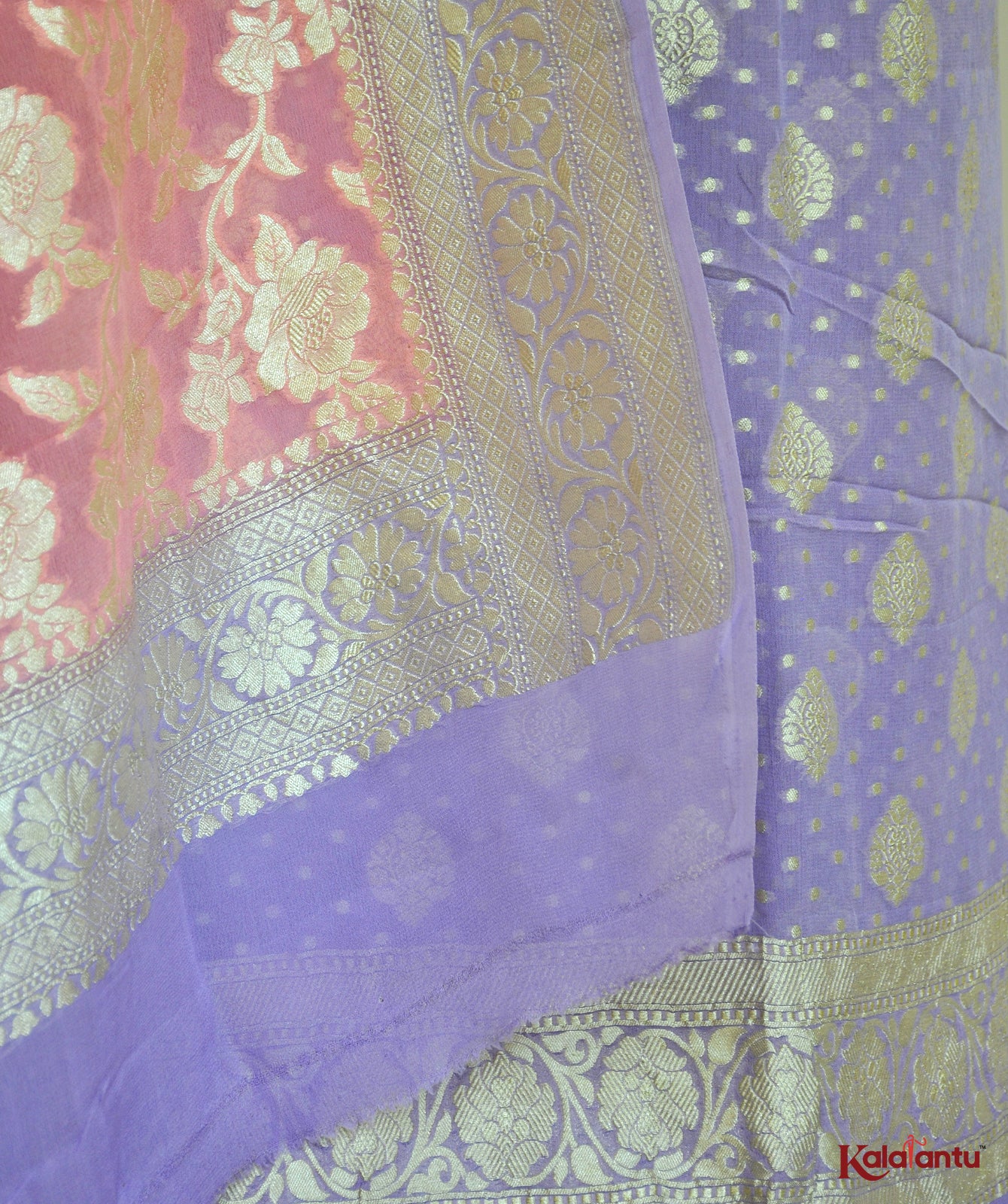 Bright Purple  Banarasi Georgette Suit Set with Cutwork & Intricate Metallic Motifs