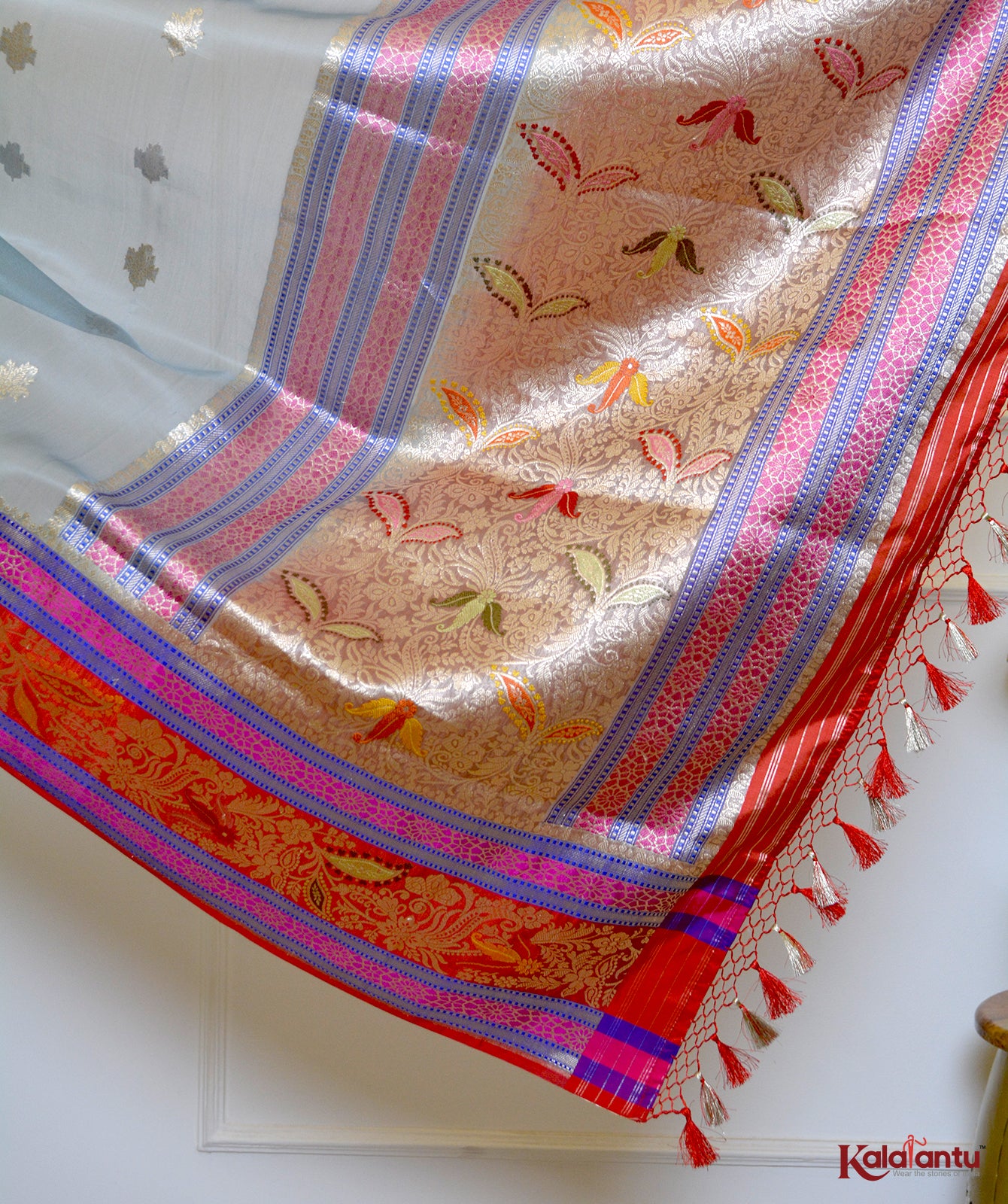 Banarasi Kora Silk Saree with Satin Border & Resham-Zari Work