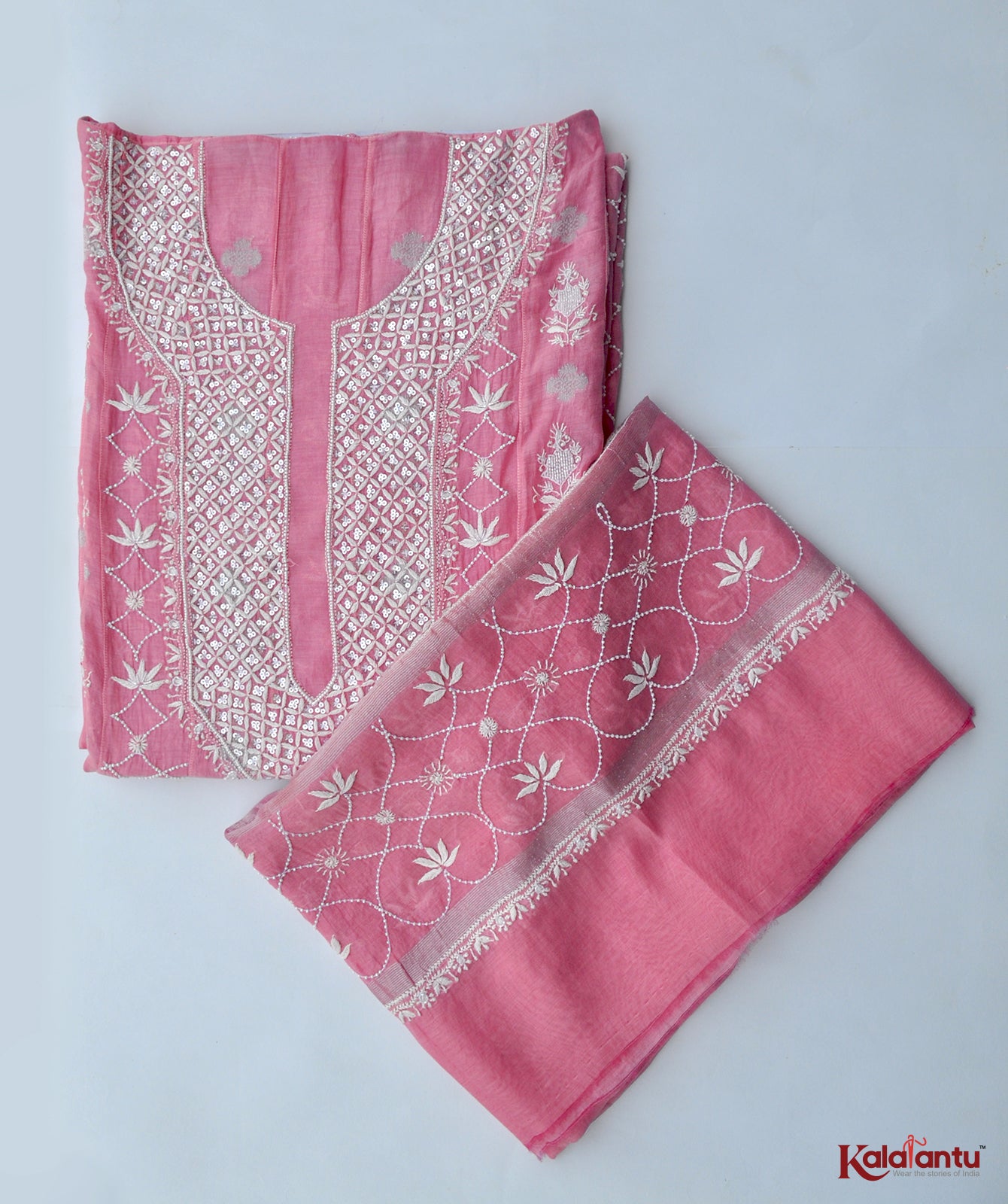 Pink soft Chanderi Chikankari Anarkali
