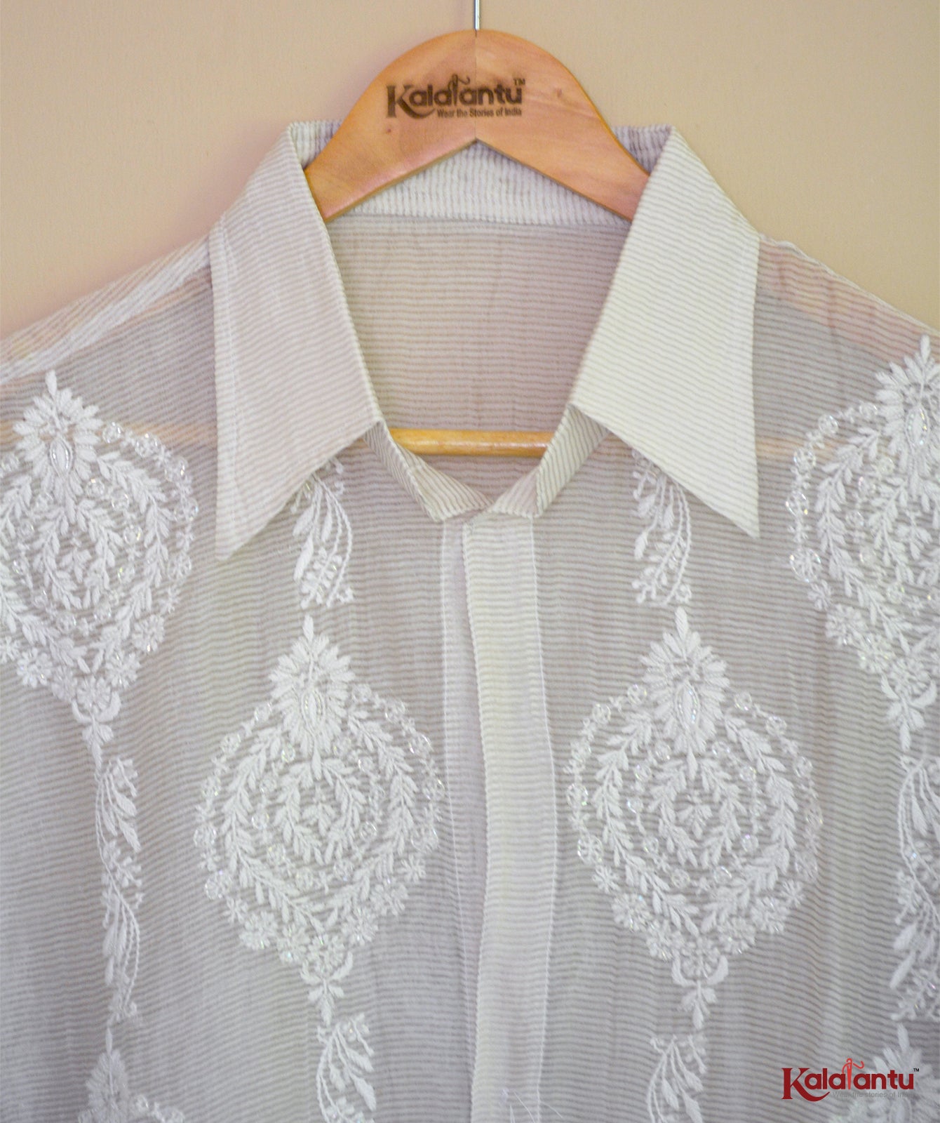 Off White Silver Zari Tissue Chanderi Semi Stitched Shirt