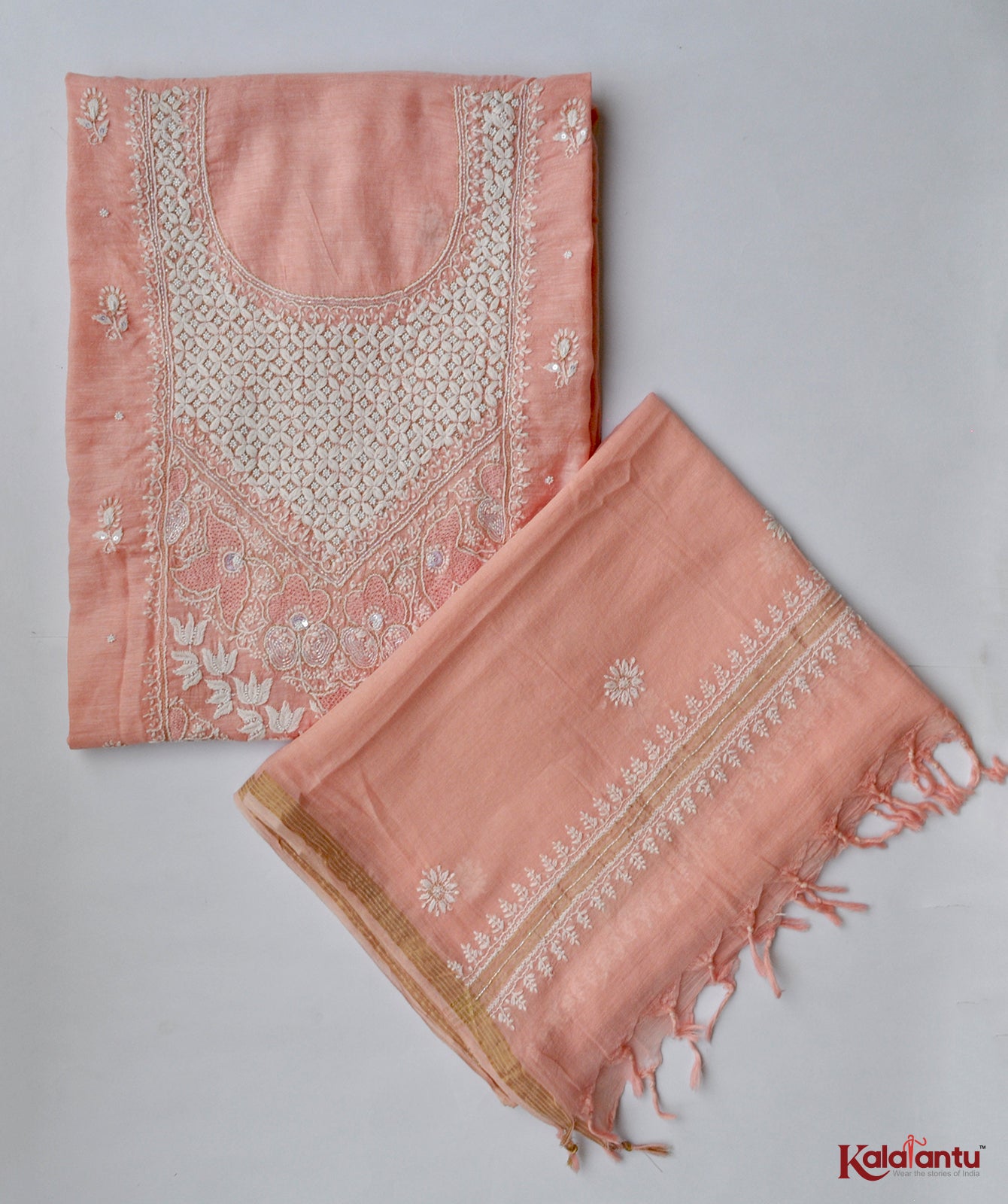 Pastel Pink Chanderi Chikankari Suit