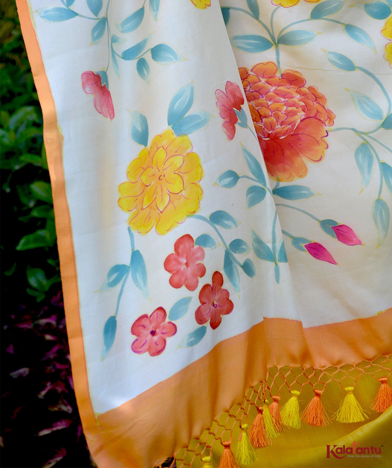 Tussar Georgette Silk Ektara Banarasi Saree with Hand-Painted Border