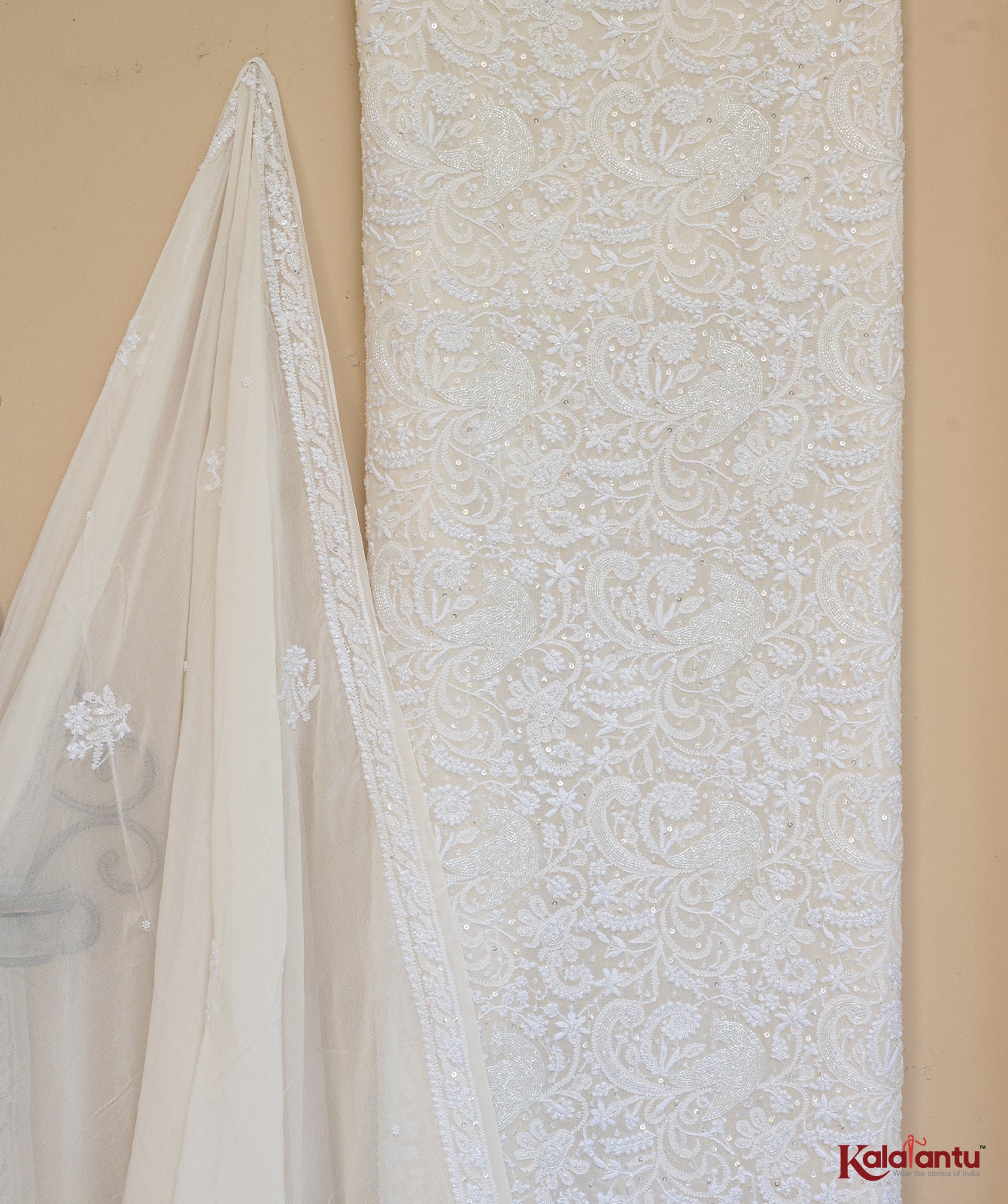 Milky White Pure Georgette Chikankari Suit