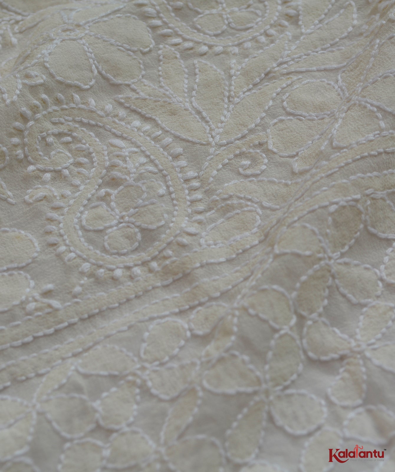 Milky White Pure Georgette Chikankari Dupatta