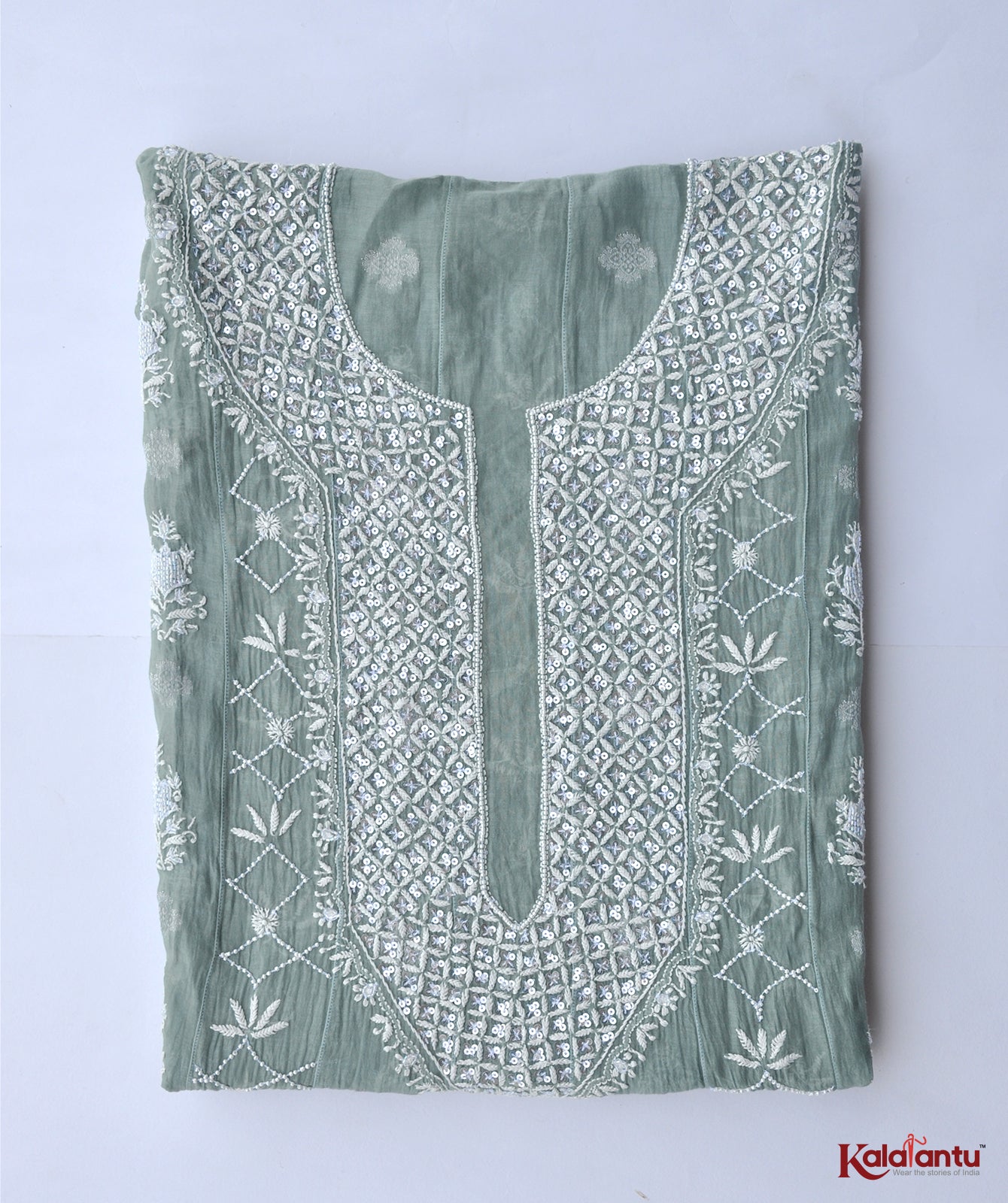 Sea Green soft Chanderi Chikankari Anarkali