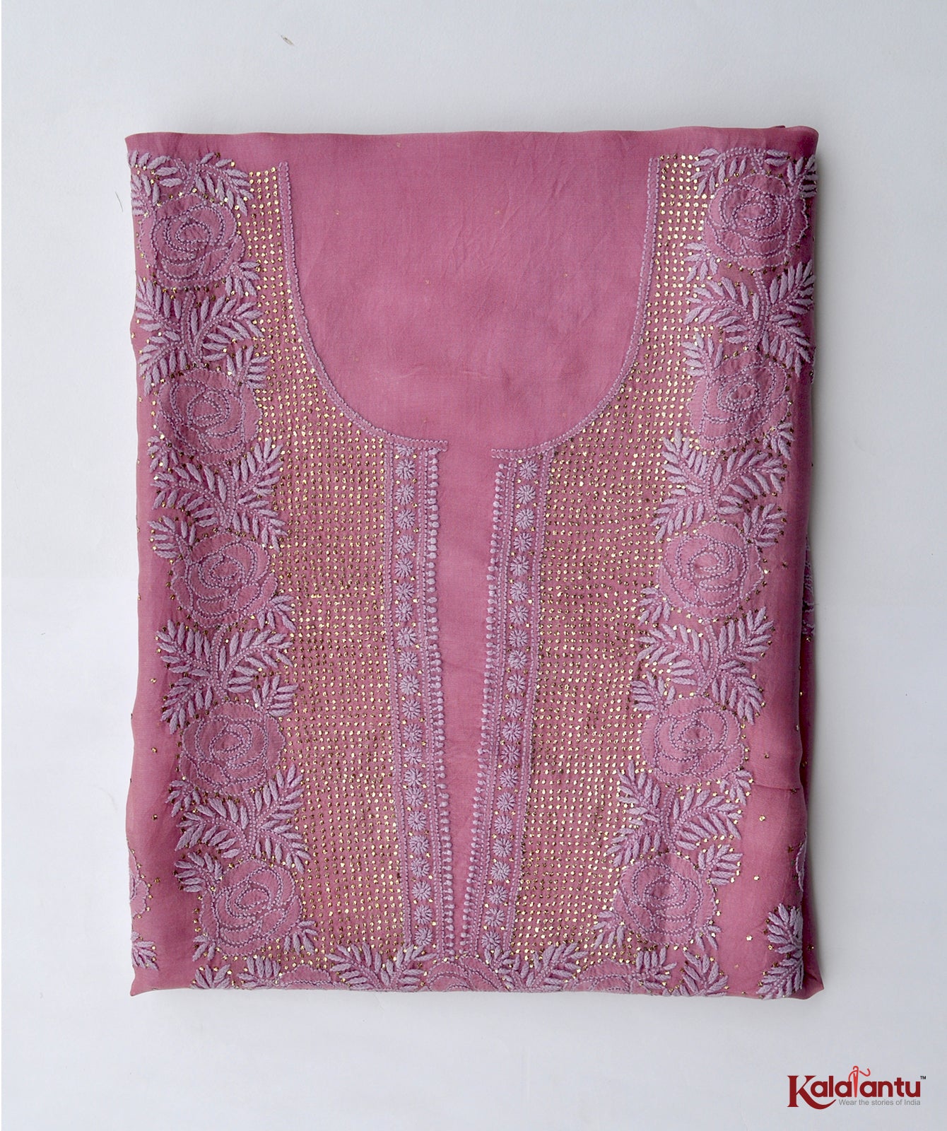 Dark Lavender Pure Organza Chikankari Suit