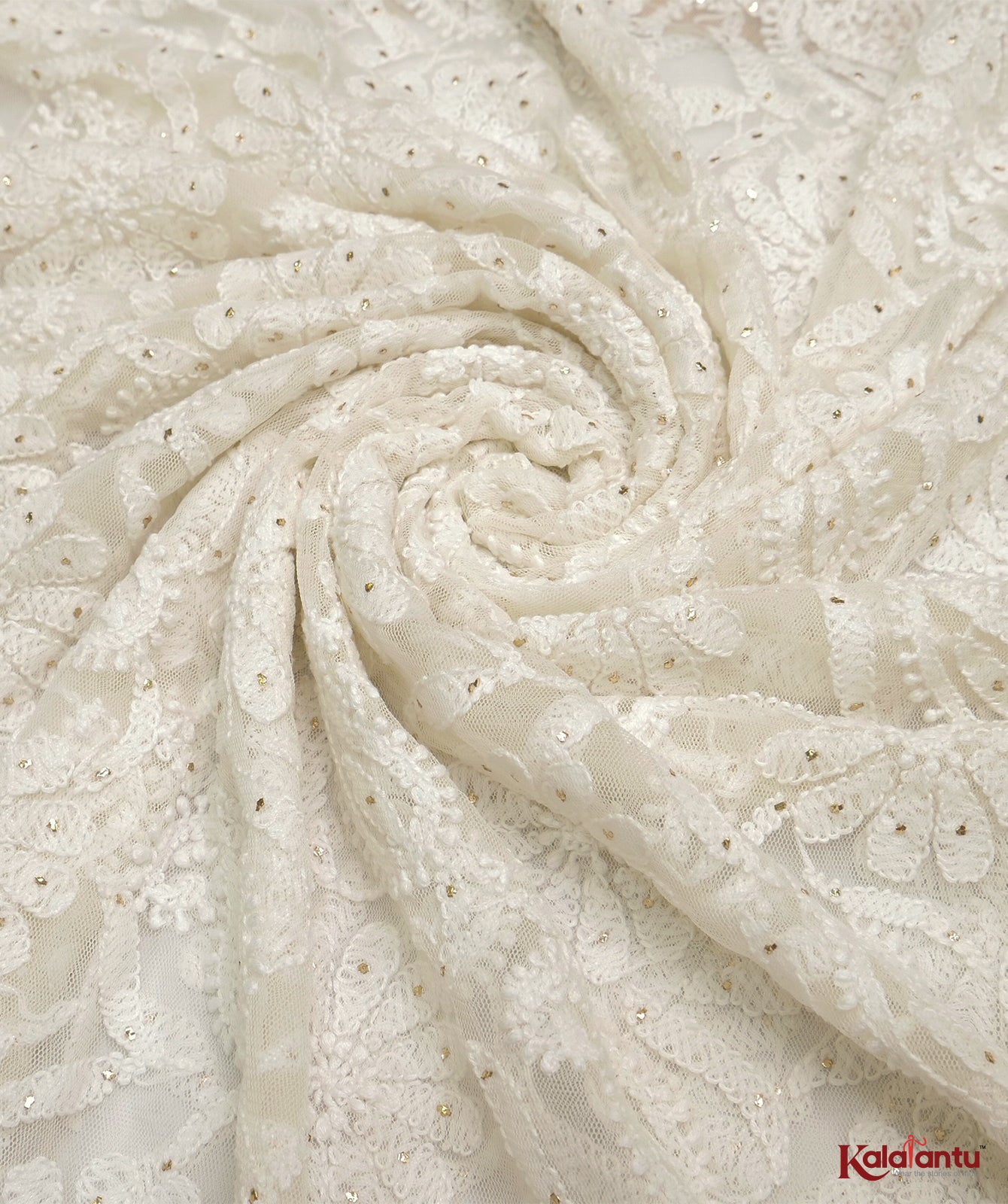 Off White Net Silk Chikankari Dupatta with floral Jaal