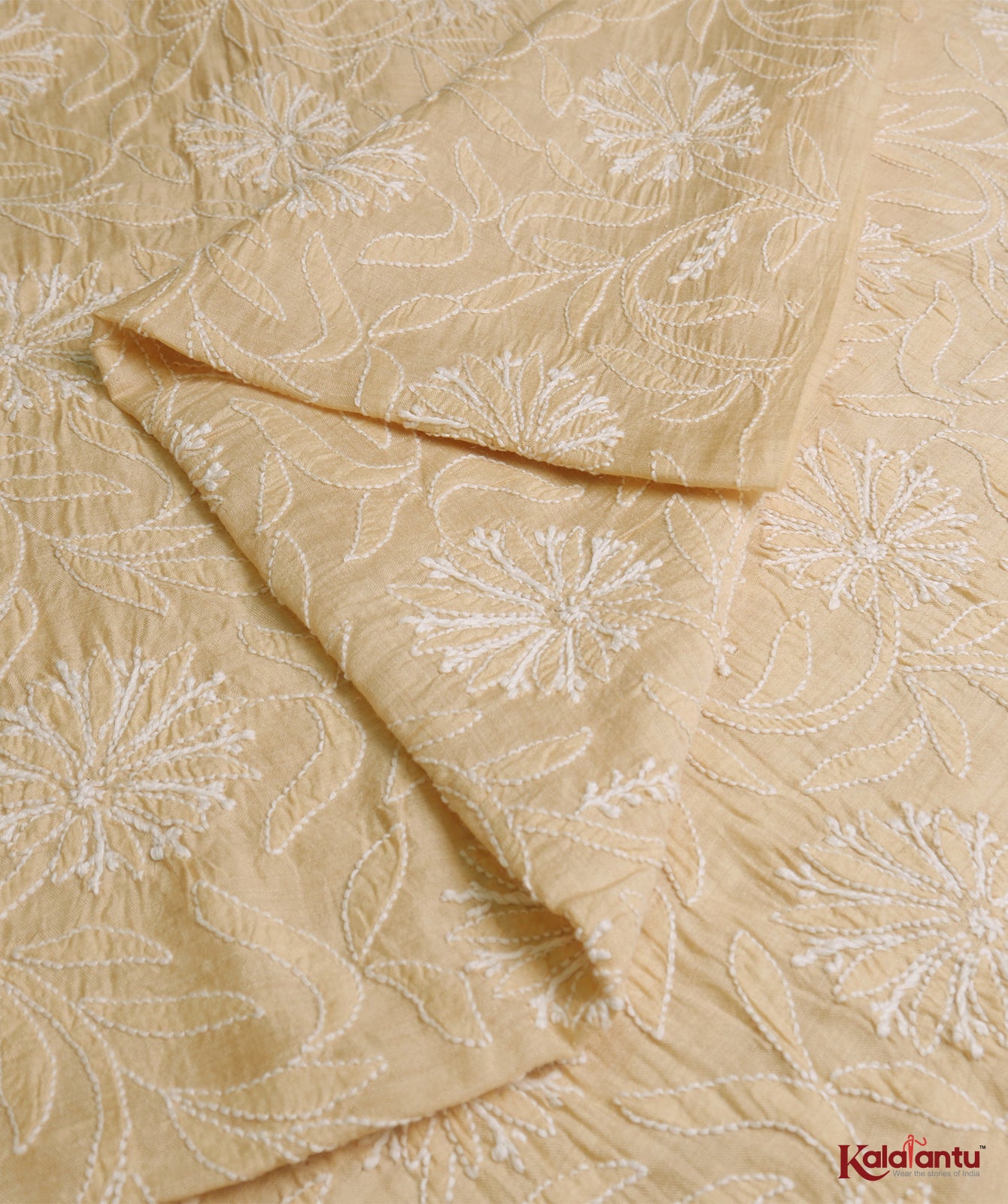 Beige Moonga Silk Chikankari Dupatta with floral jaal all over - 1
