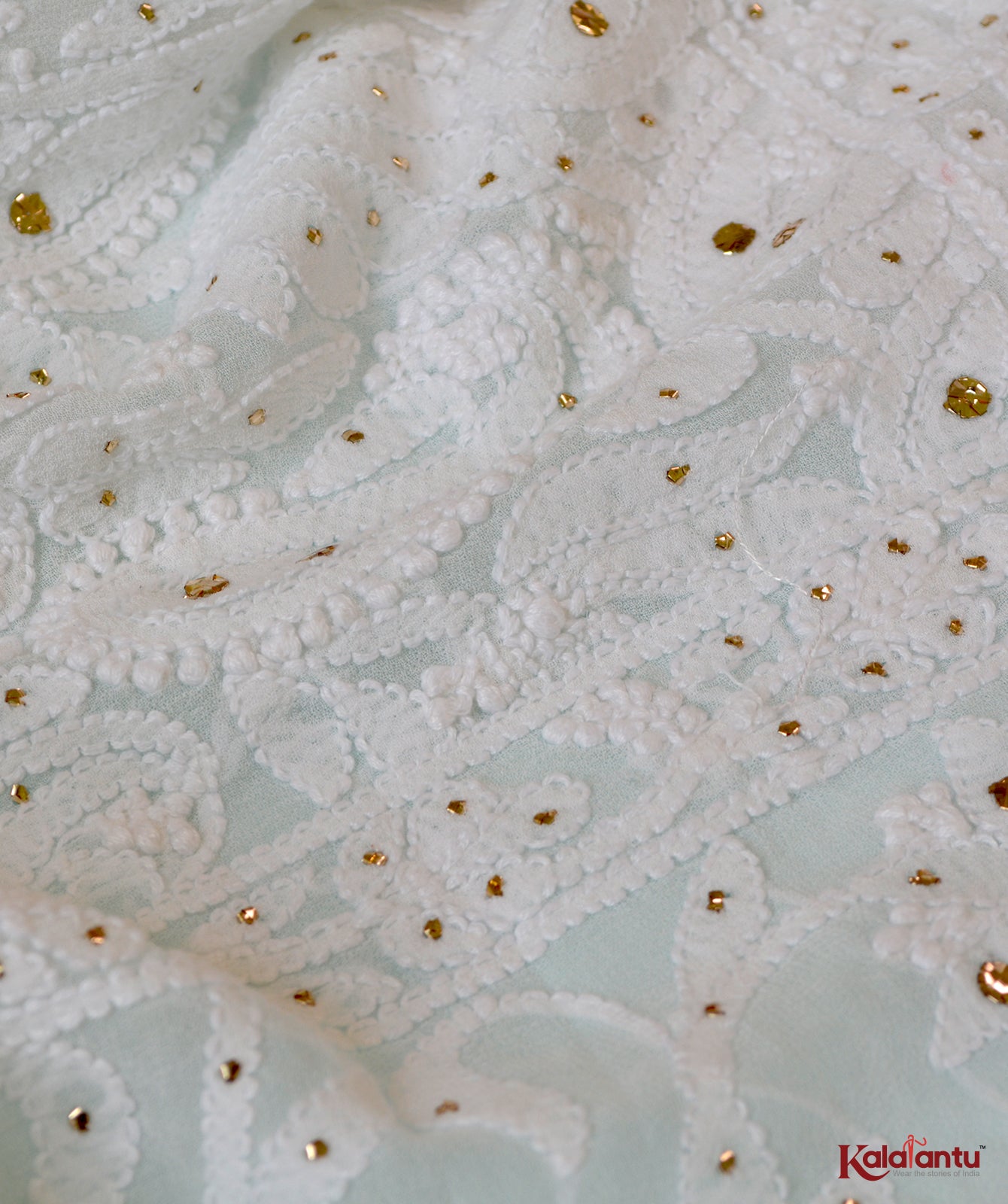 Milky White Pure Georgette Chikankari Dupatta with Badla Work