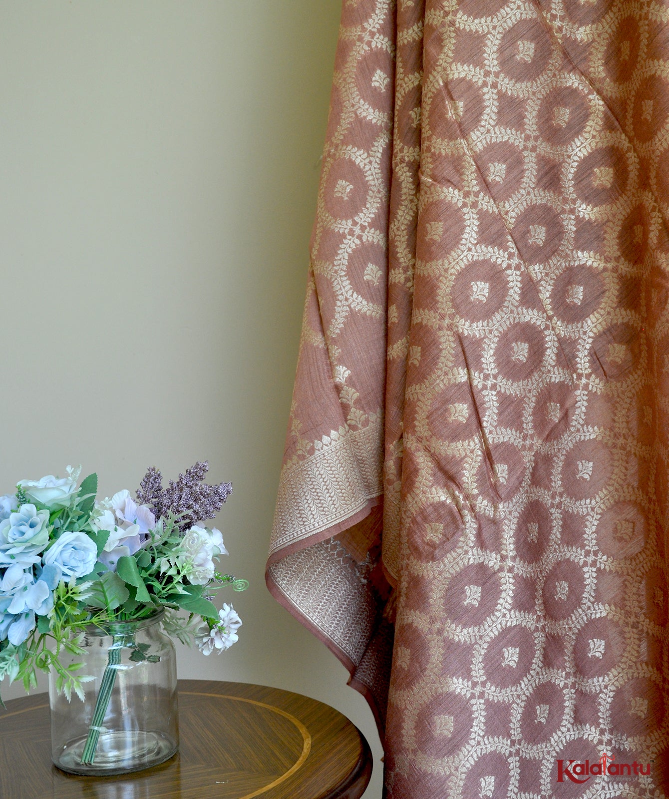Soft brown Moonga Silk Suit Set with Cutwork & Intricate Metallic Motifs