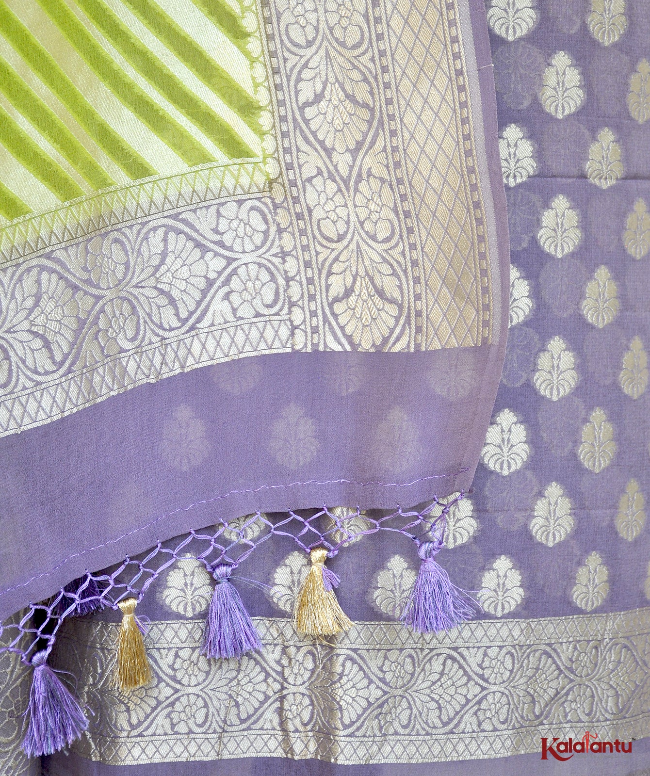 Pastel Purple Banarasi Georgette Suit Set with Cutwork & Intricate Metallic Motifs