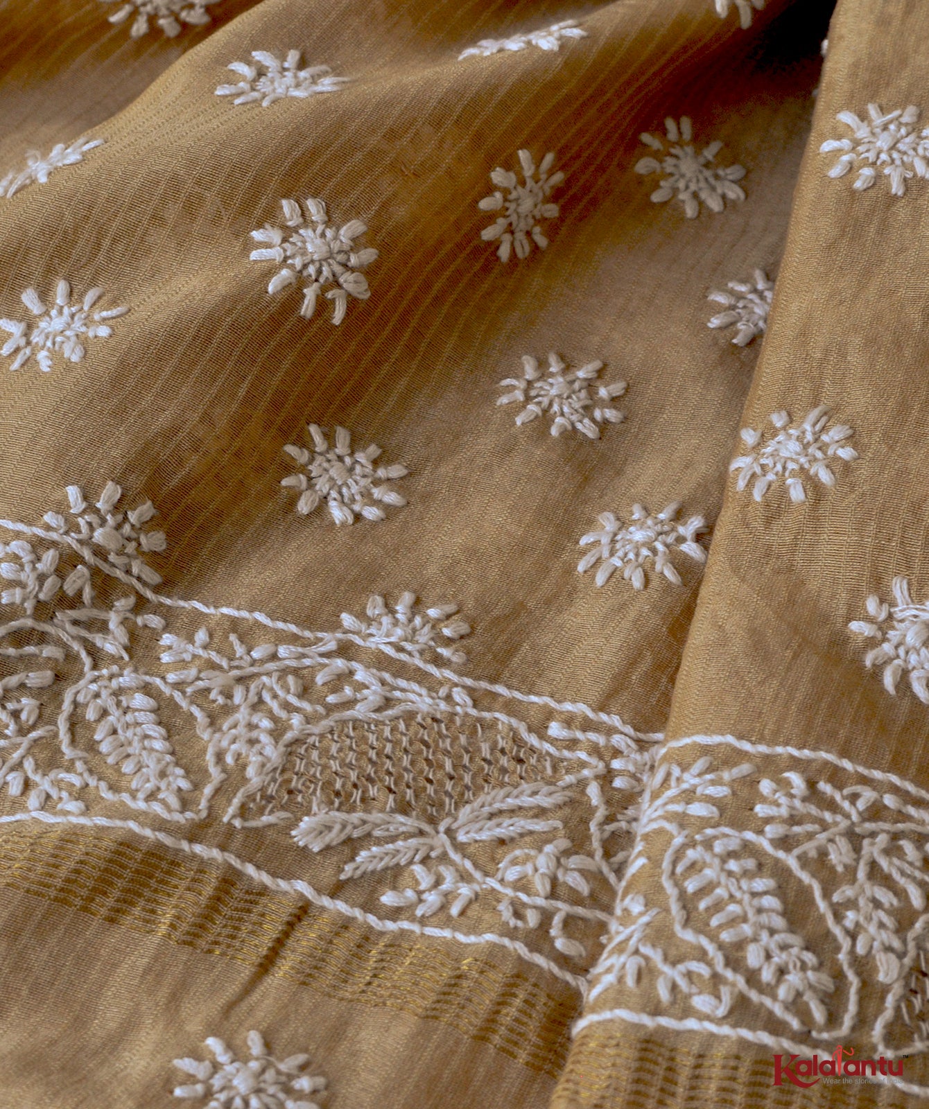 Mustard Pure Maheshwari Chikankari Suit