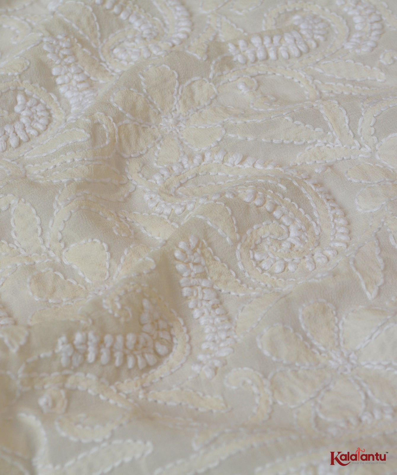 Milky White Pure Georgette Chikankari Dupatta with Paisley Motifs