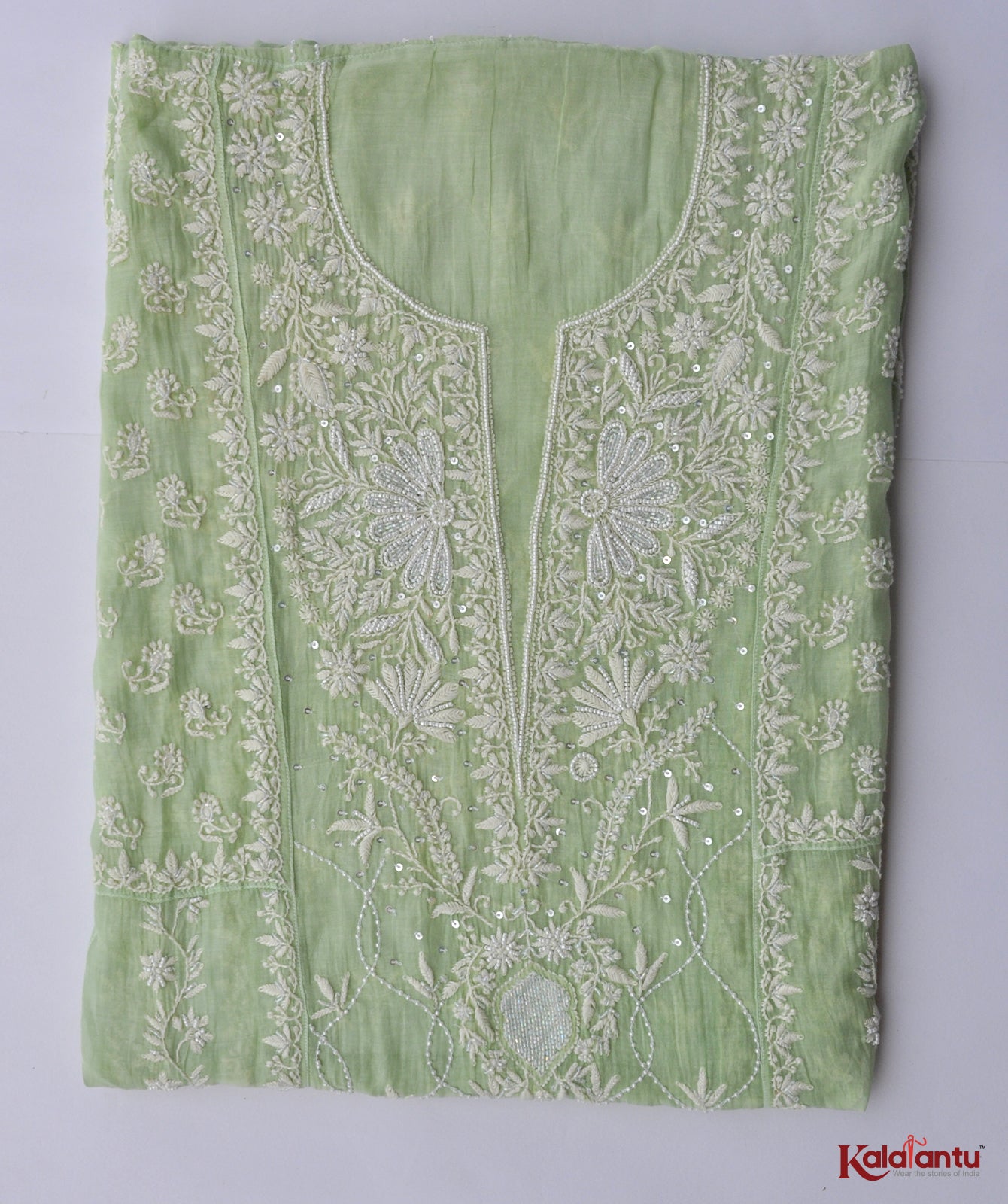 Neon Green soft Chanderi Chikankari Anarkali
