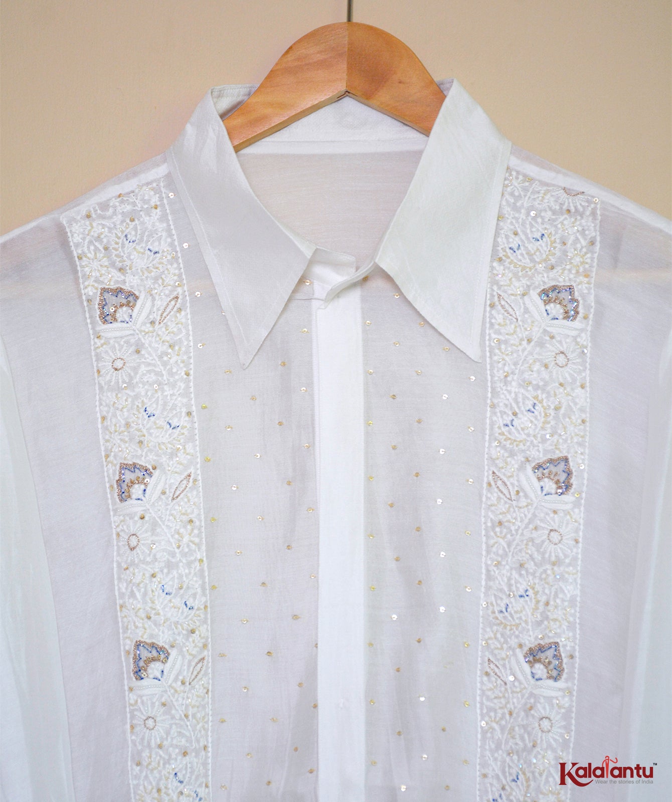 Off White Silver Zari Tissue Chanderi Semi Stitched Shirt