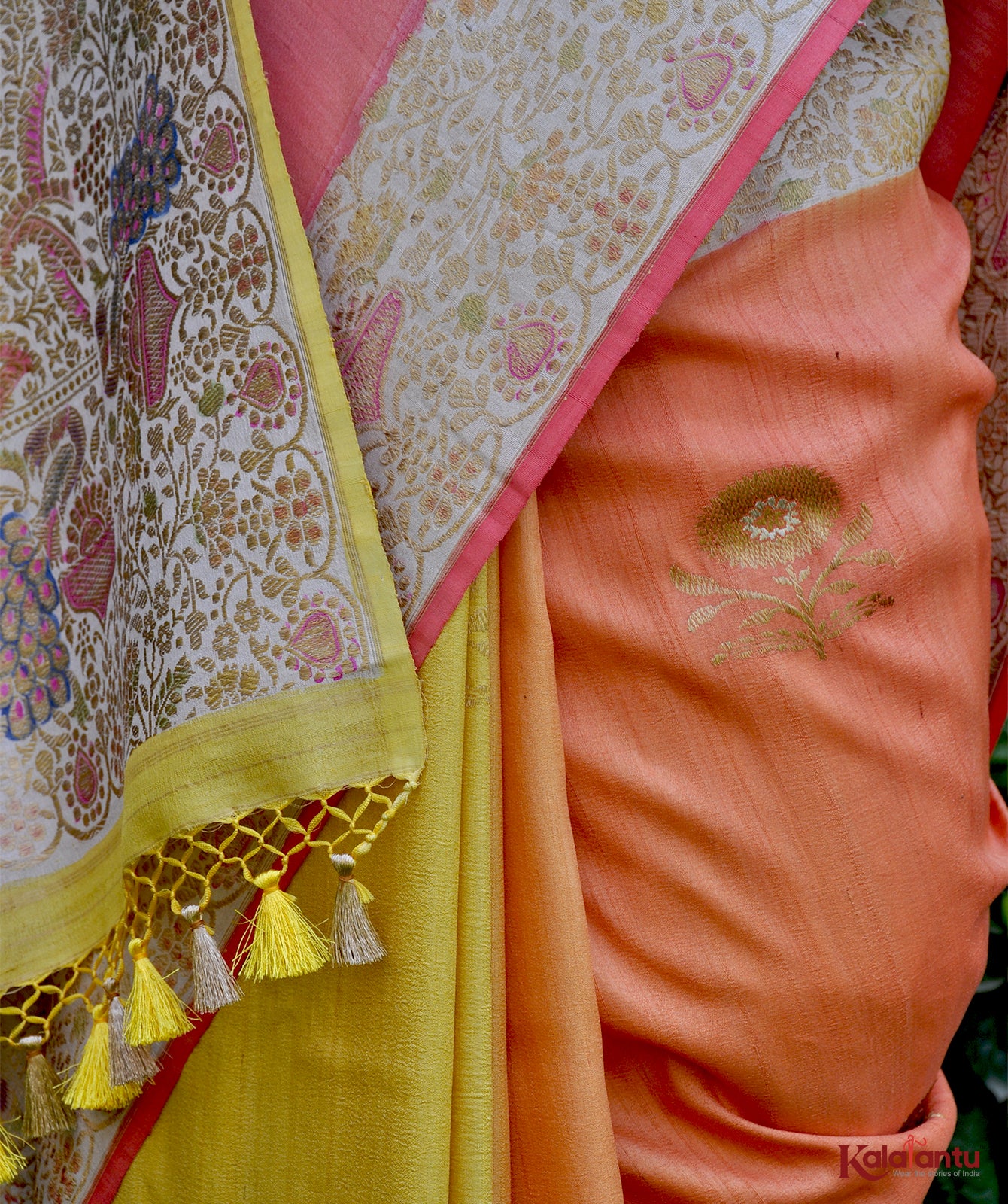 Tussar Georgette Banarasi Saree with Khaddi Nakshi & Gold Zari Peacock Motifs
