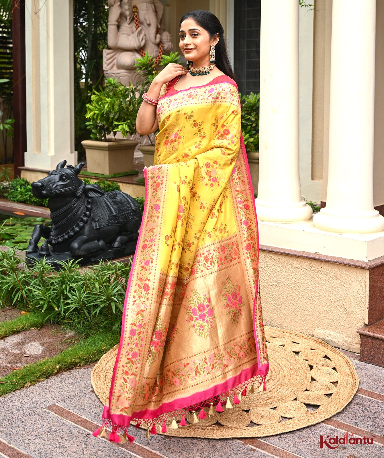 Tussar Georgette Jamdani Banarasi Saree with Zari Floral Border