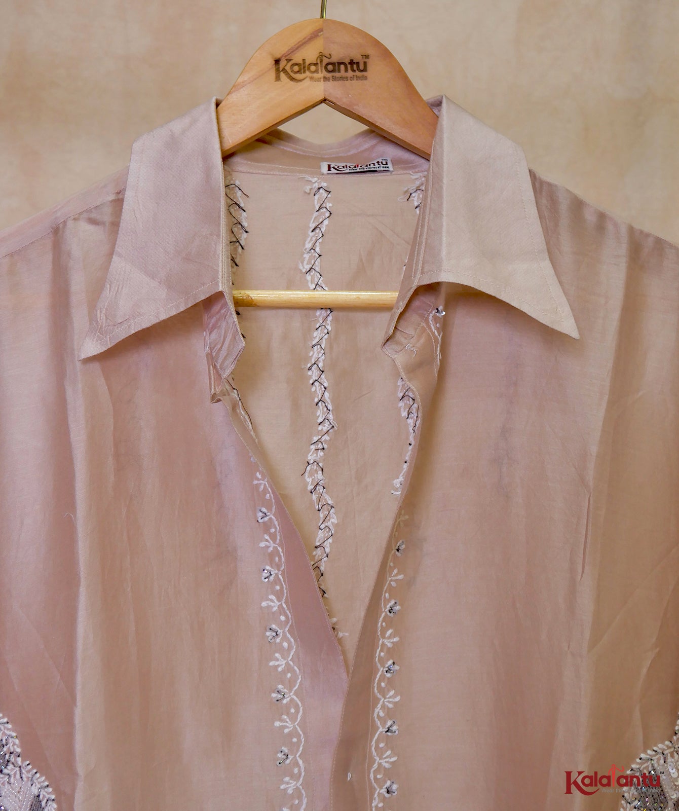 Light Brown Pure Chanderi shirt with distinctive Chikankari Embroidery