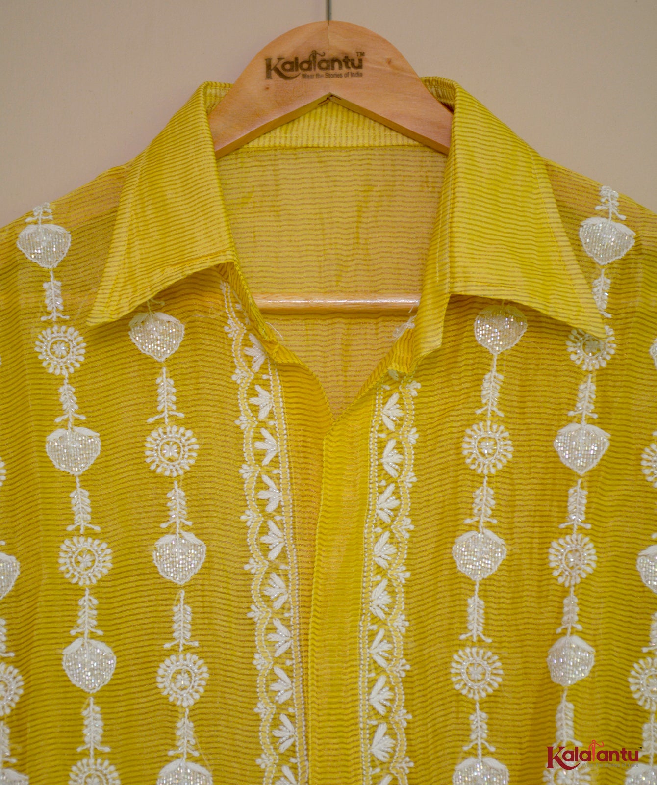 Yellow Gold Zari Tissue Chanderi Semi Stitched Shirt