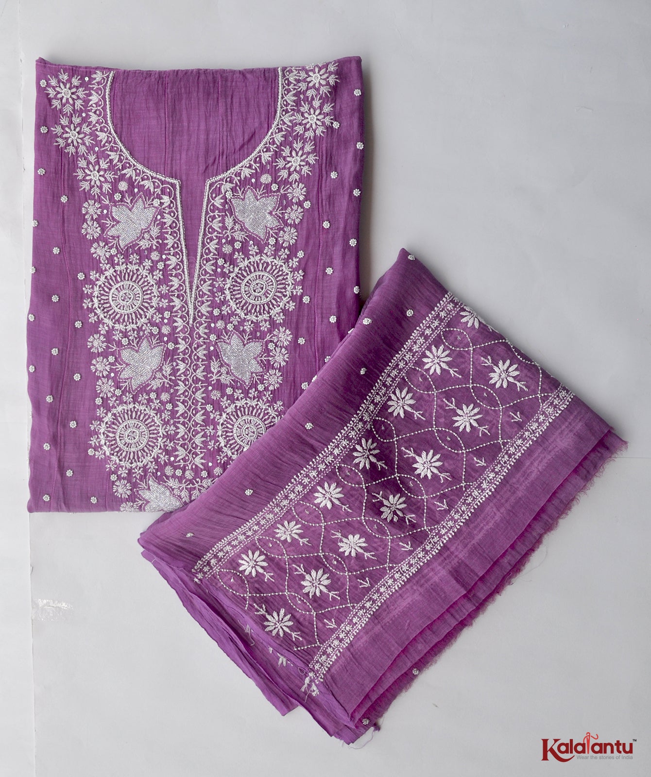 Dark Lavender Mul Chanderi Chikankari Anarkali