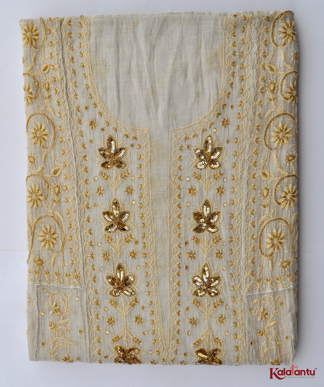 Pure Gold Tissue Chanderi Chikankari Anarkali