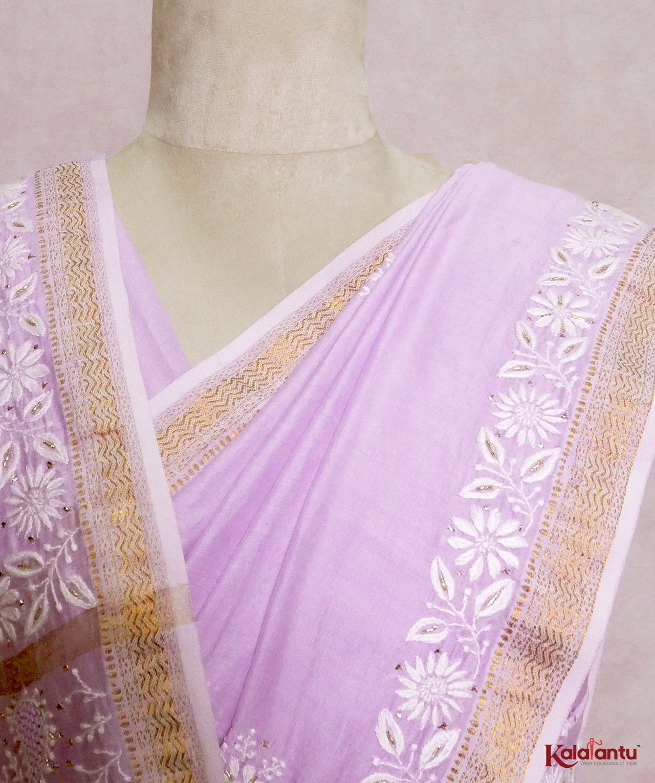 Light Lavender Mul Chanderi with Zari Border