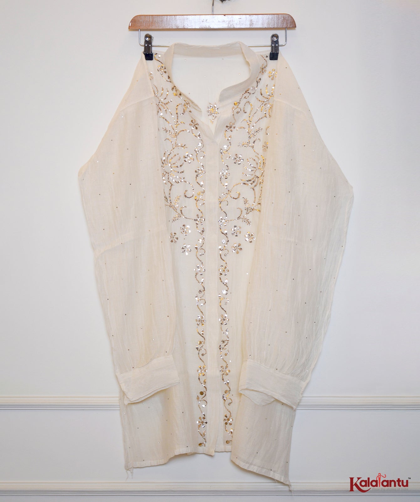 Off White Mul Chanderi Co-ord set with Mukaish work