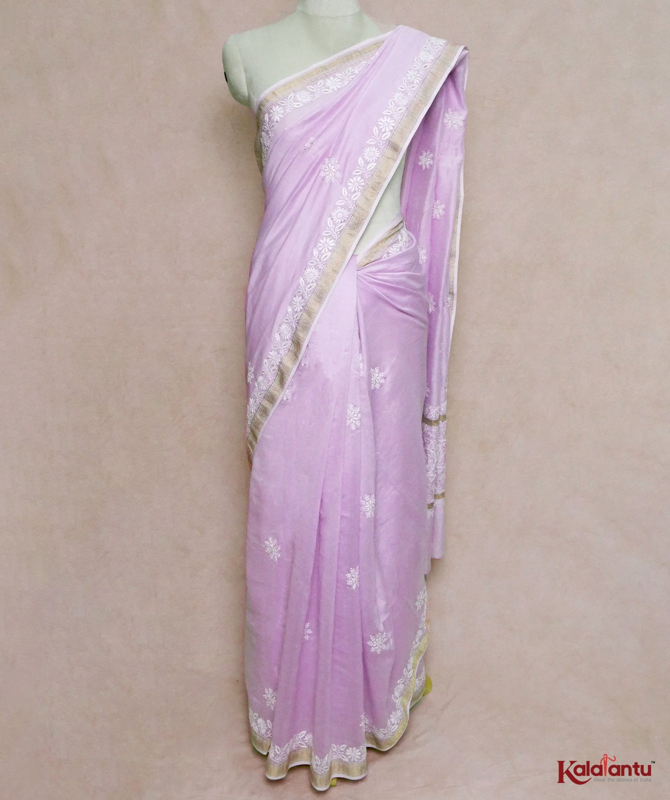 Light Lavender Mul Chanderi with Zari Border